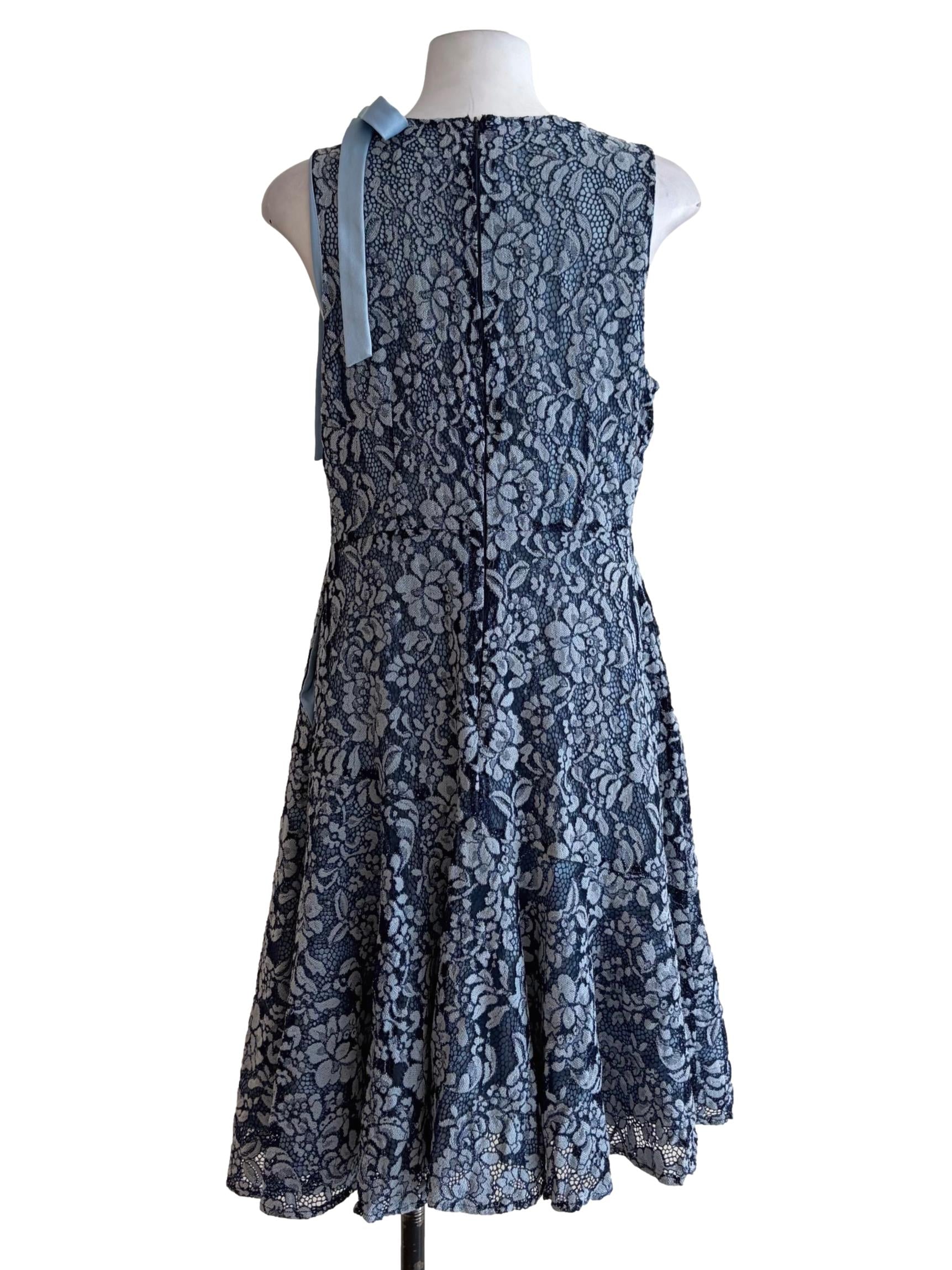 Navy Blue Laced Sleeveless Dress