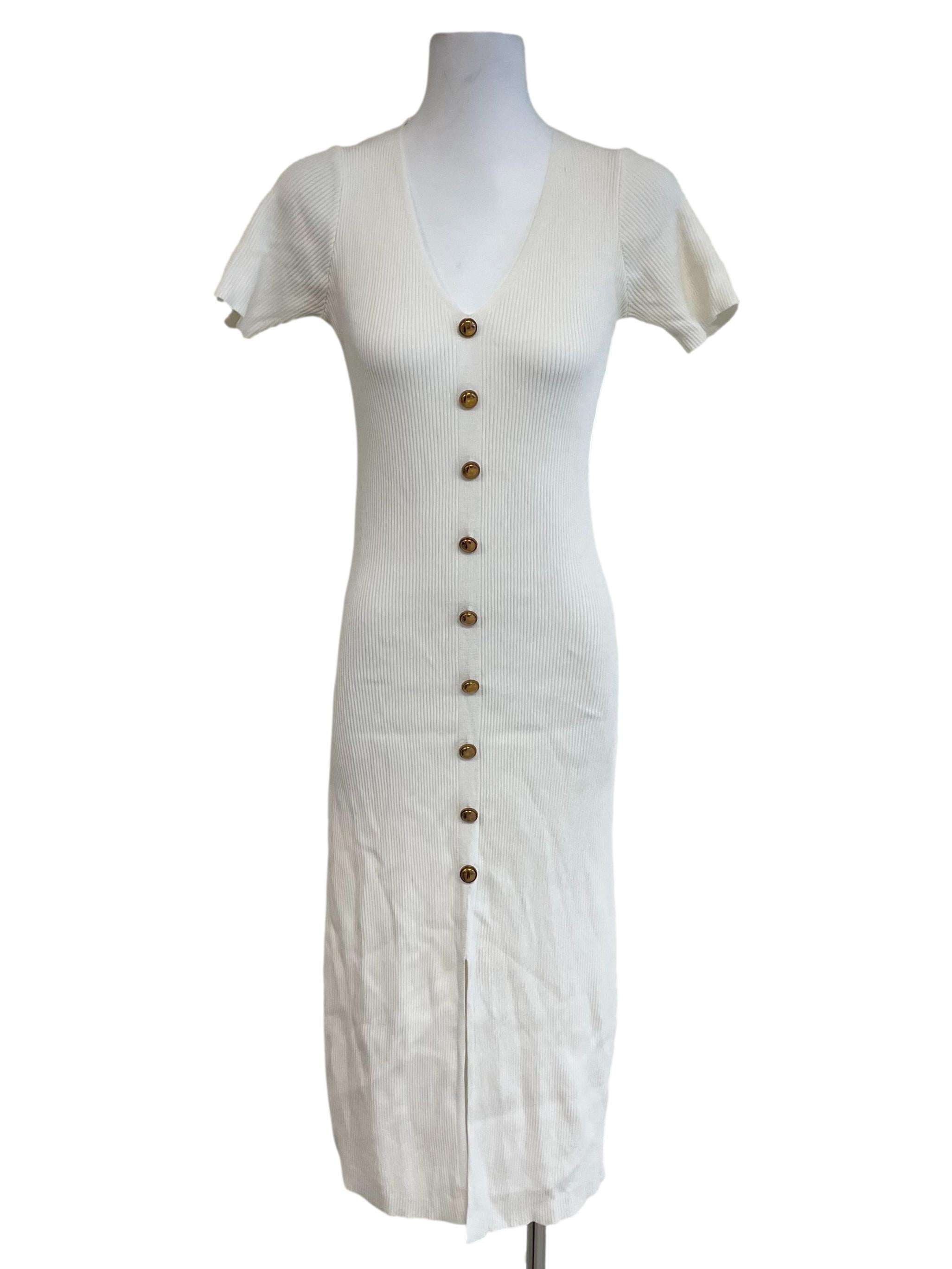 White Button Knit Dress