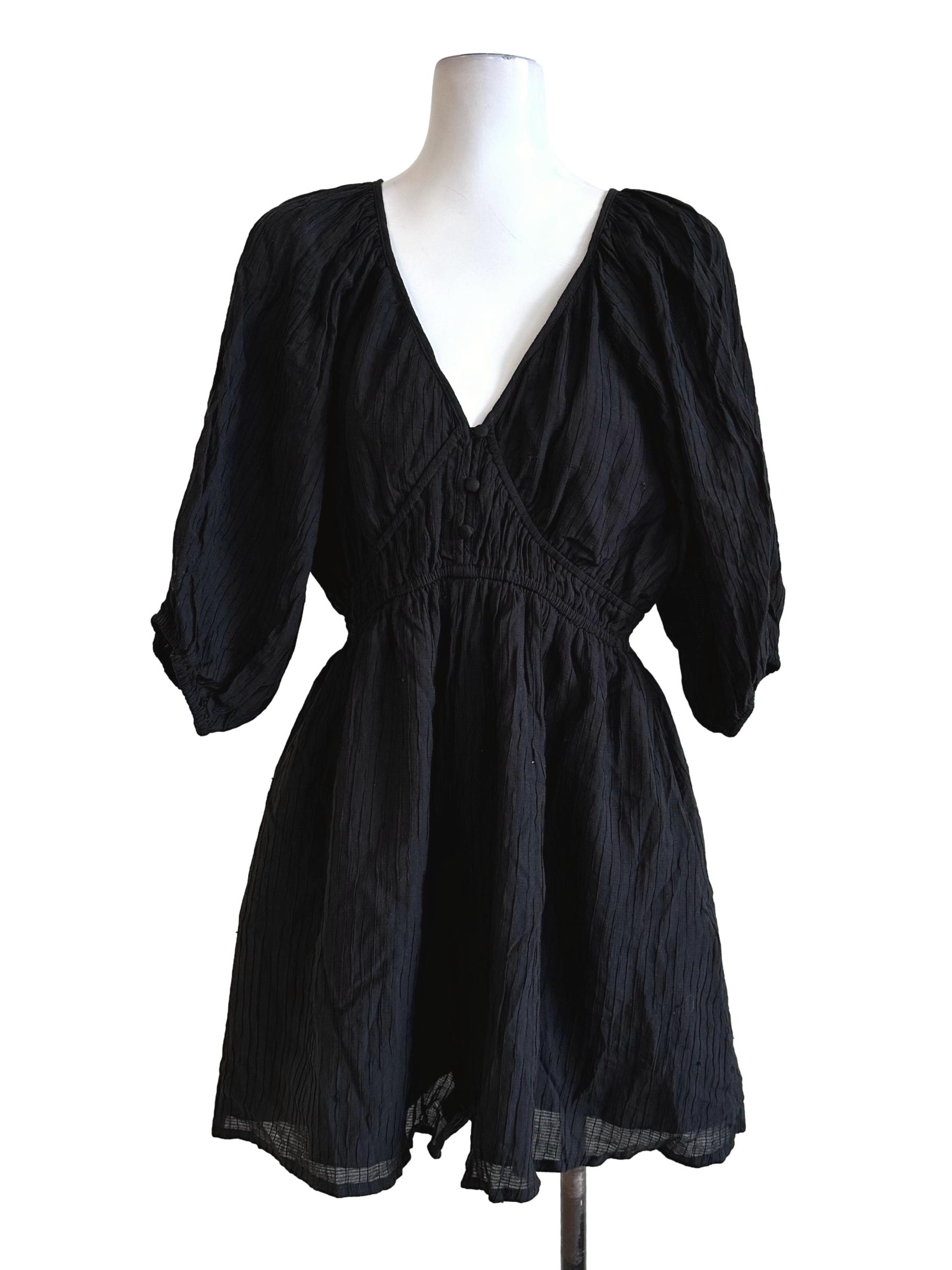Black Non Padded Textured Romper