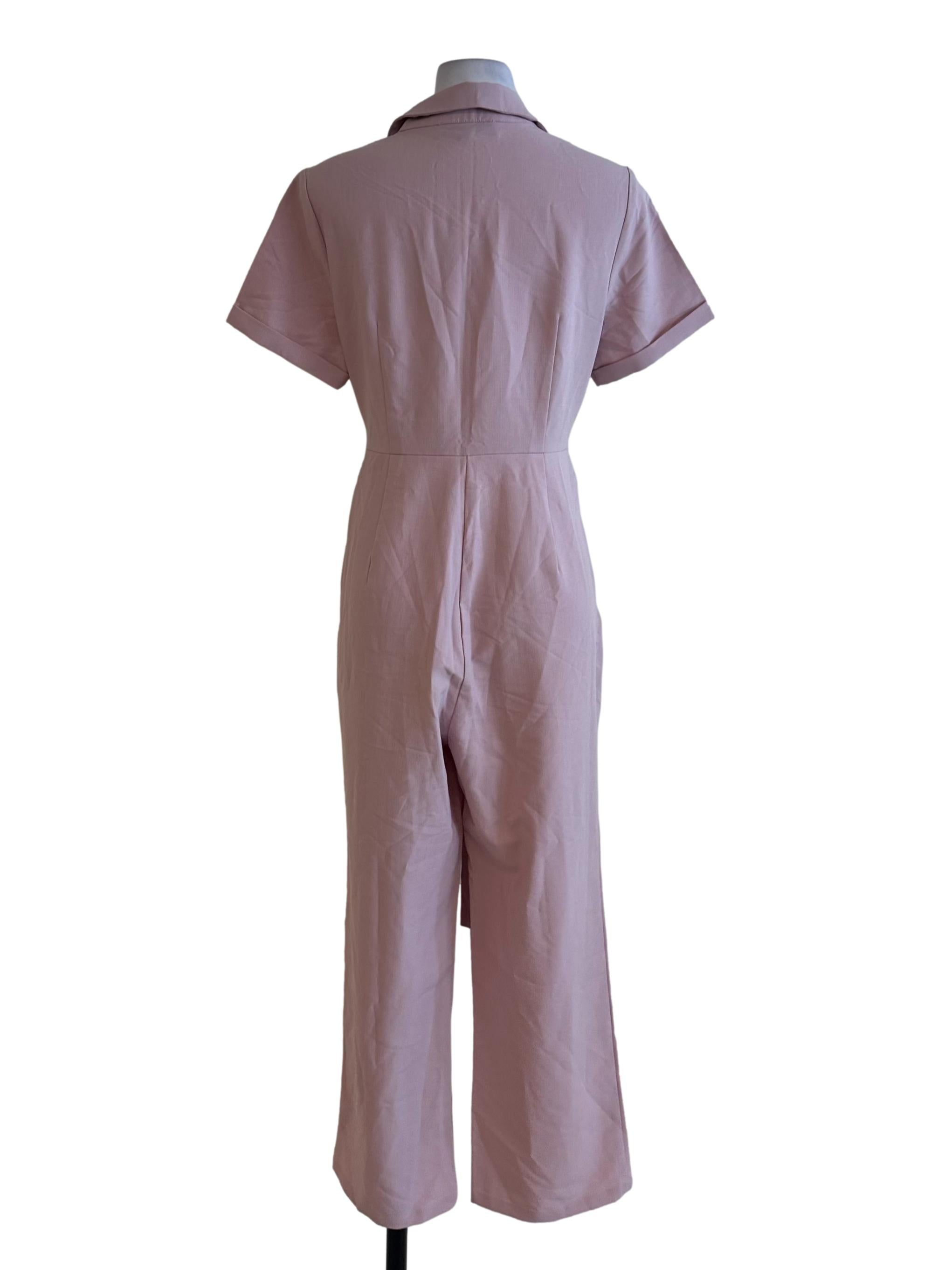 Dusty Pink Collar Short Sleeve Jumpsuit