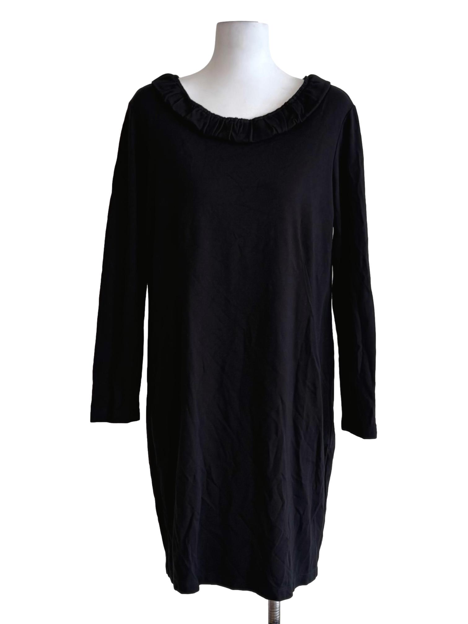 Raven Black Long Sleeve Ruffled Neckline Dress