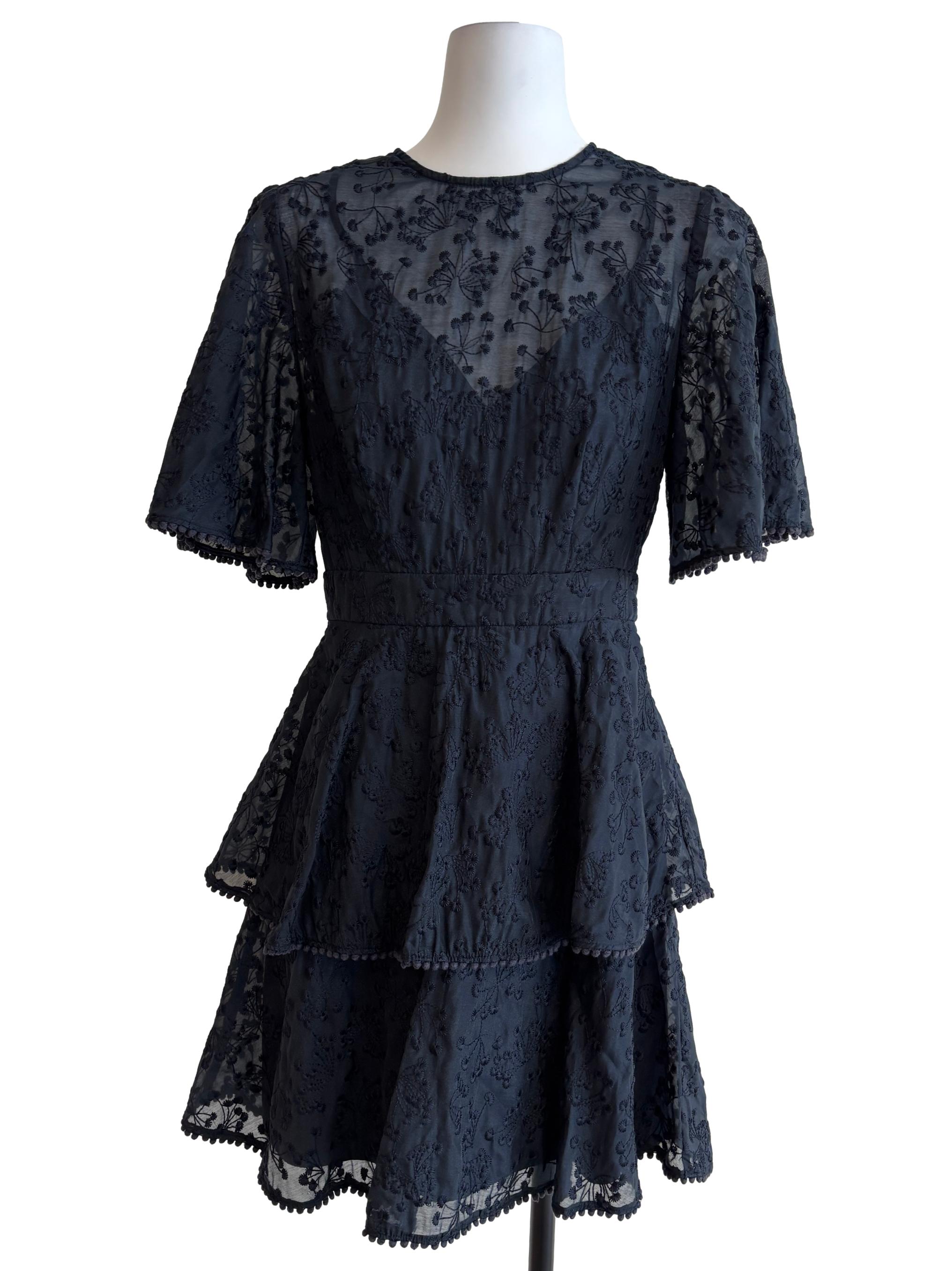 Parisian Black Embroidered Layered Dress