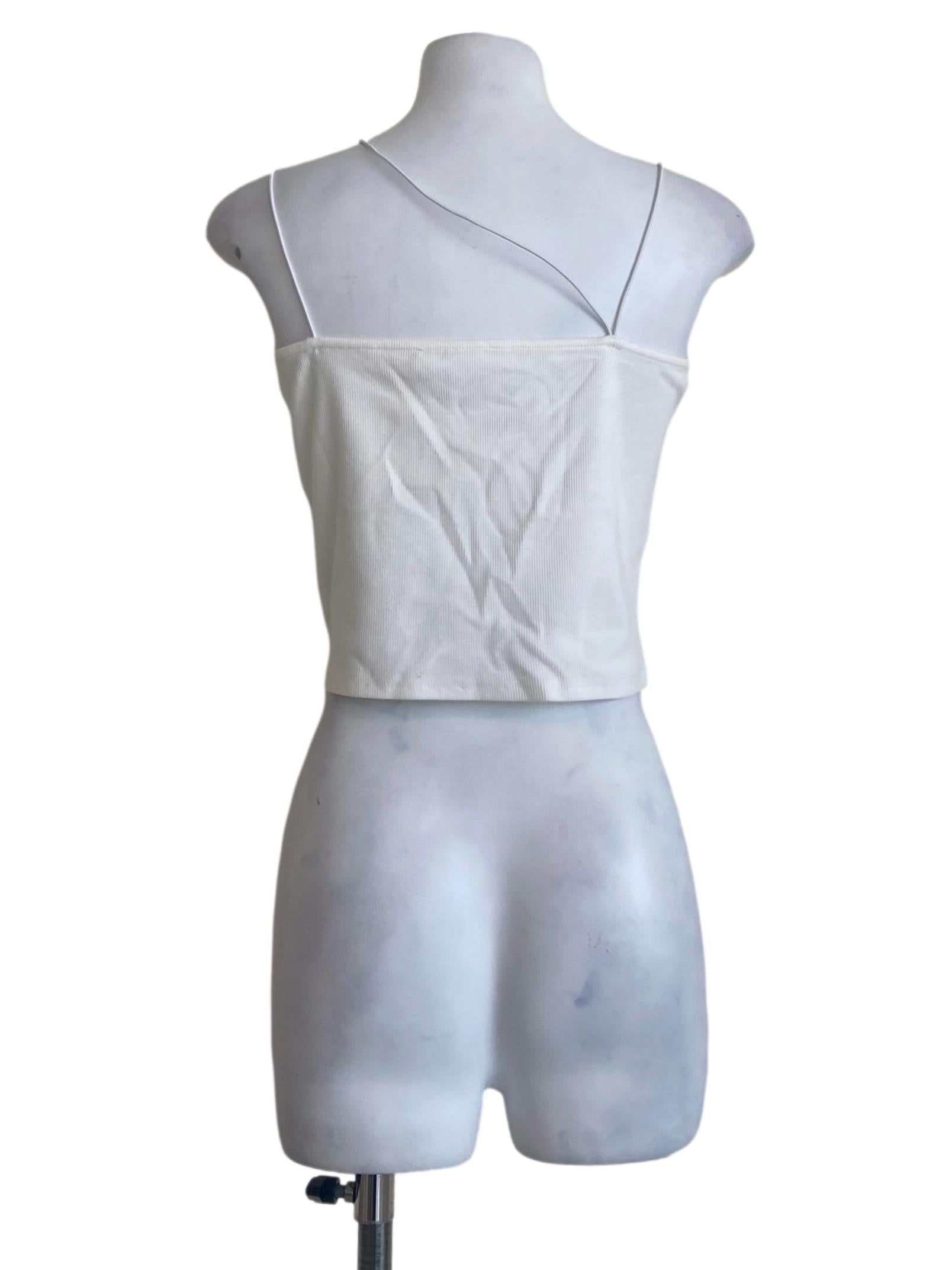 White Spaghetti Straps Pencil Stripe Crop Top