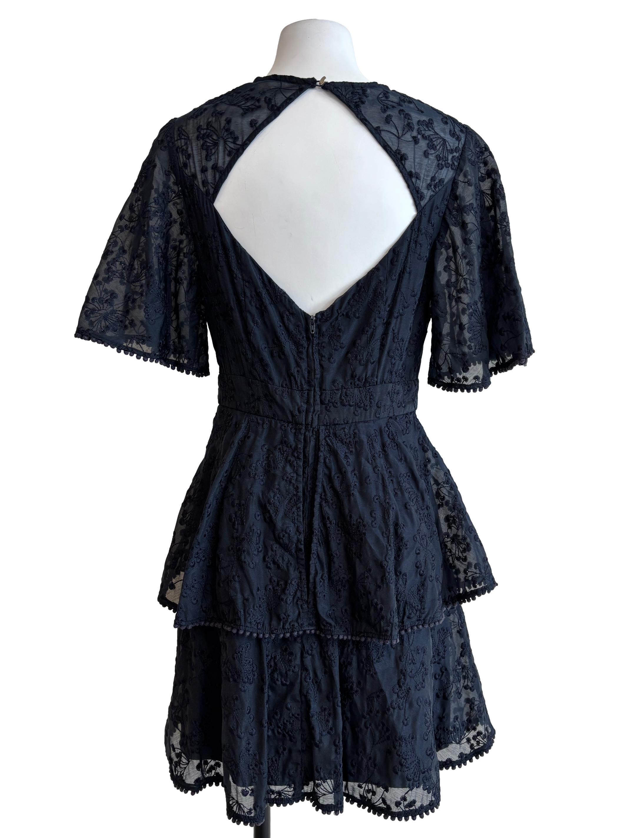 Parisian Black Embroidered Layered Dress