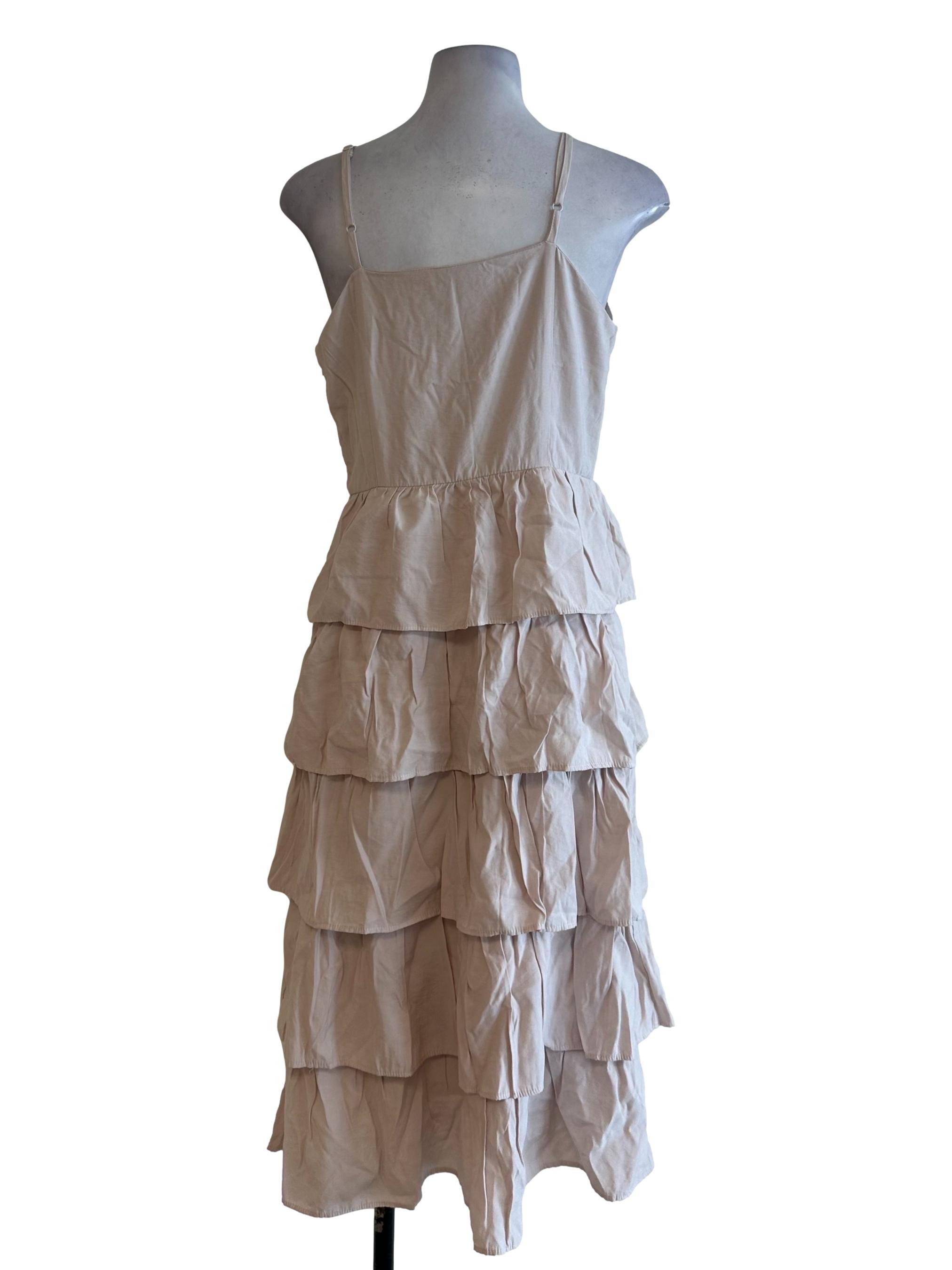 Sepia Beige Square Neck Layered Dress