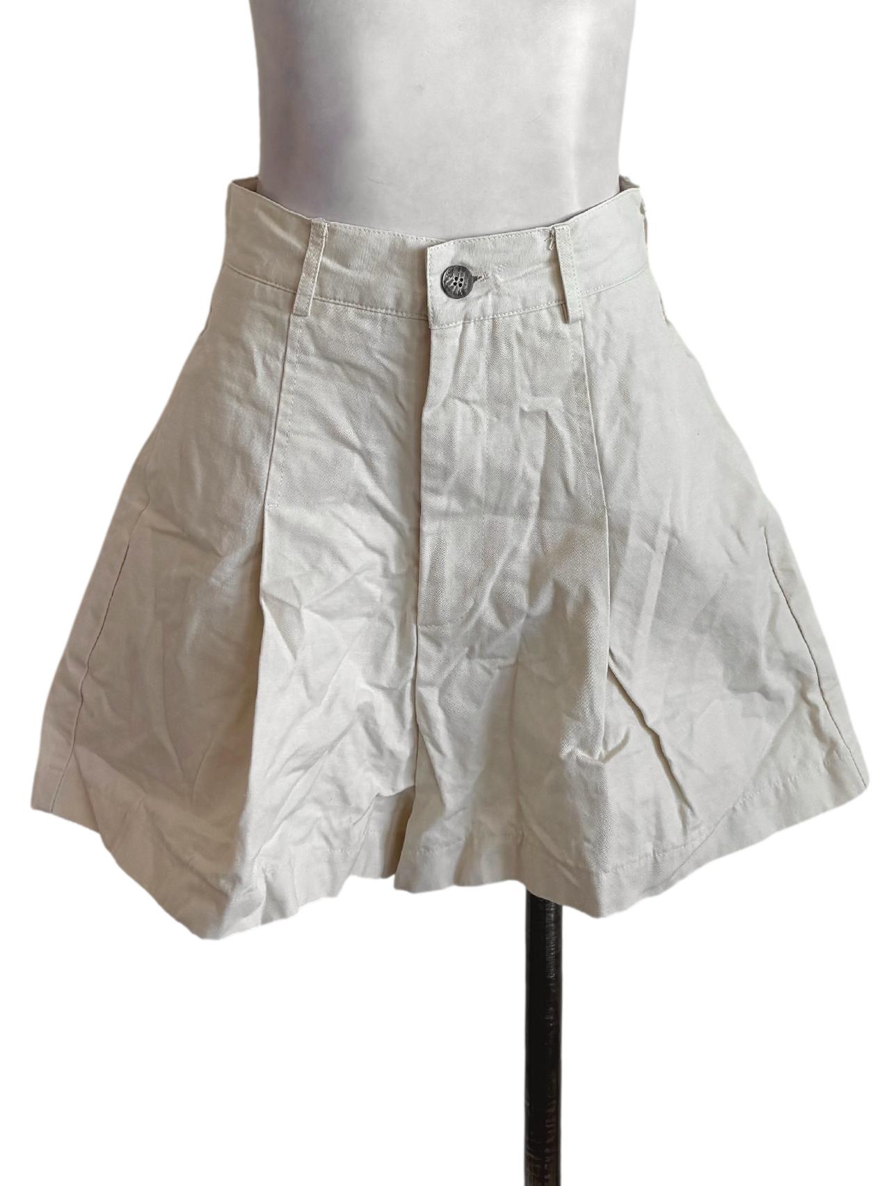 Beige Pleated High Rise Shorts