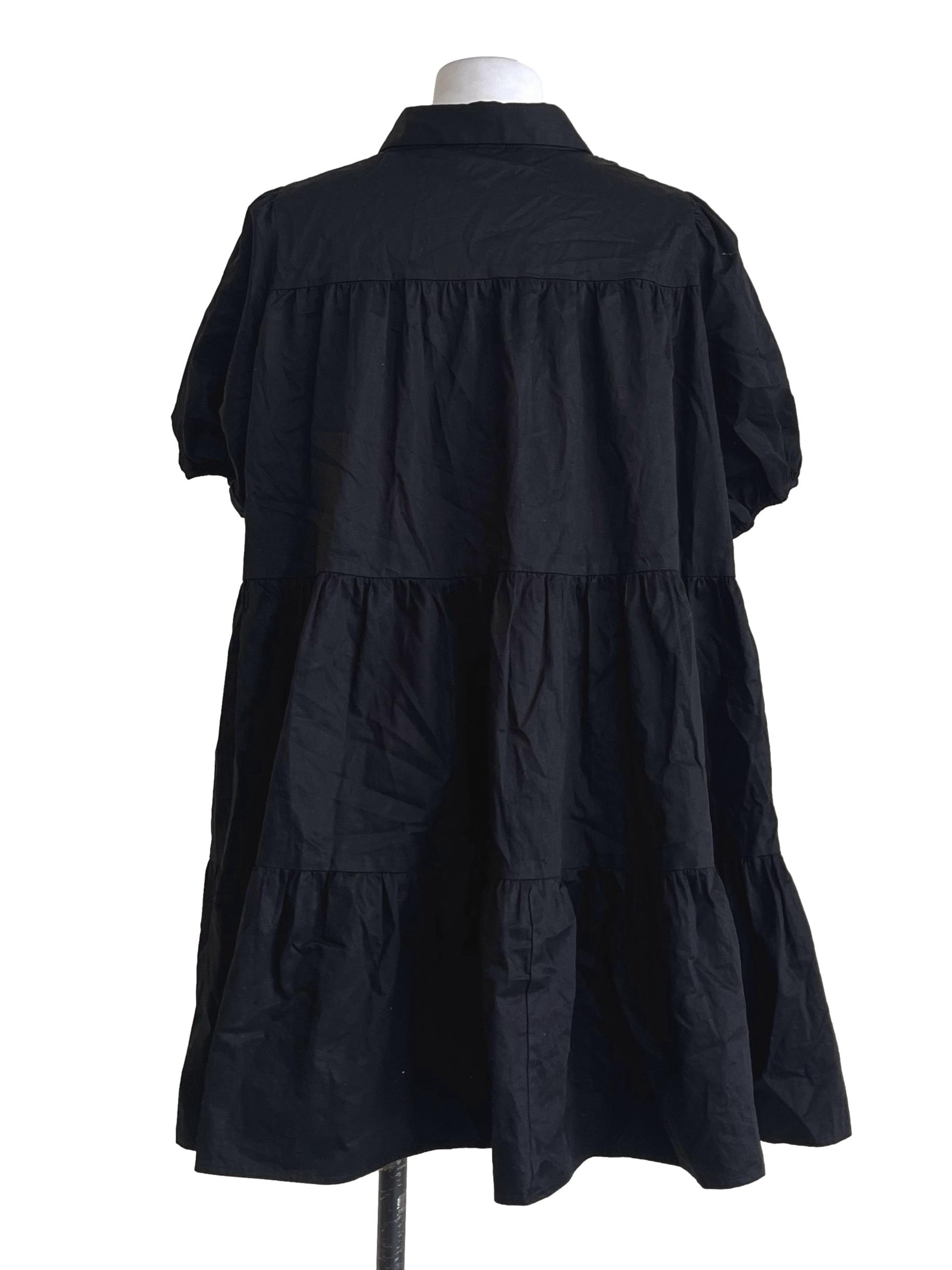 Pitch Black Puff Sleeve Tiered Dress