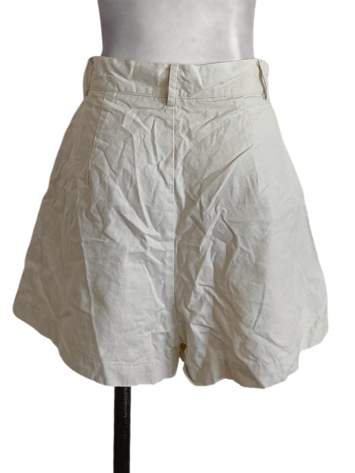 Beige Pleated High Rise Shorts