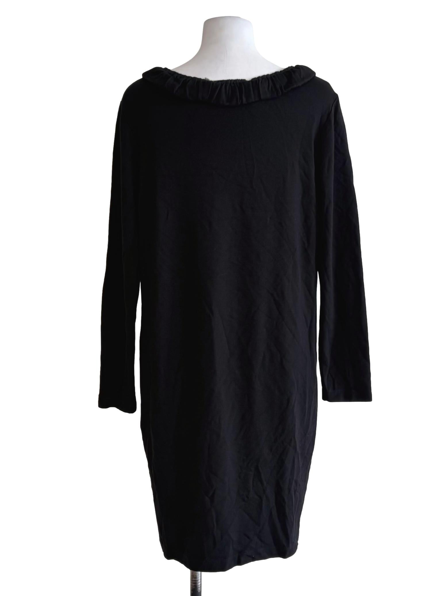 Raven Black Long Sleeve Ruffled Neckline Dress