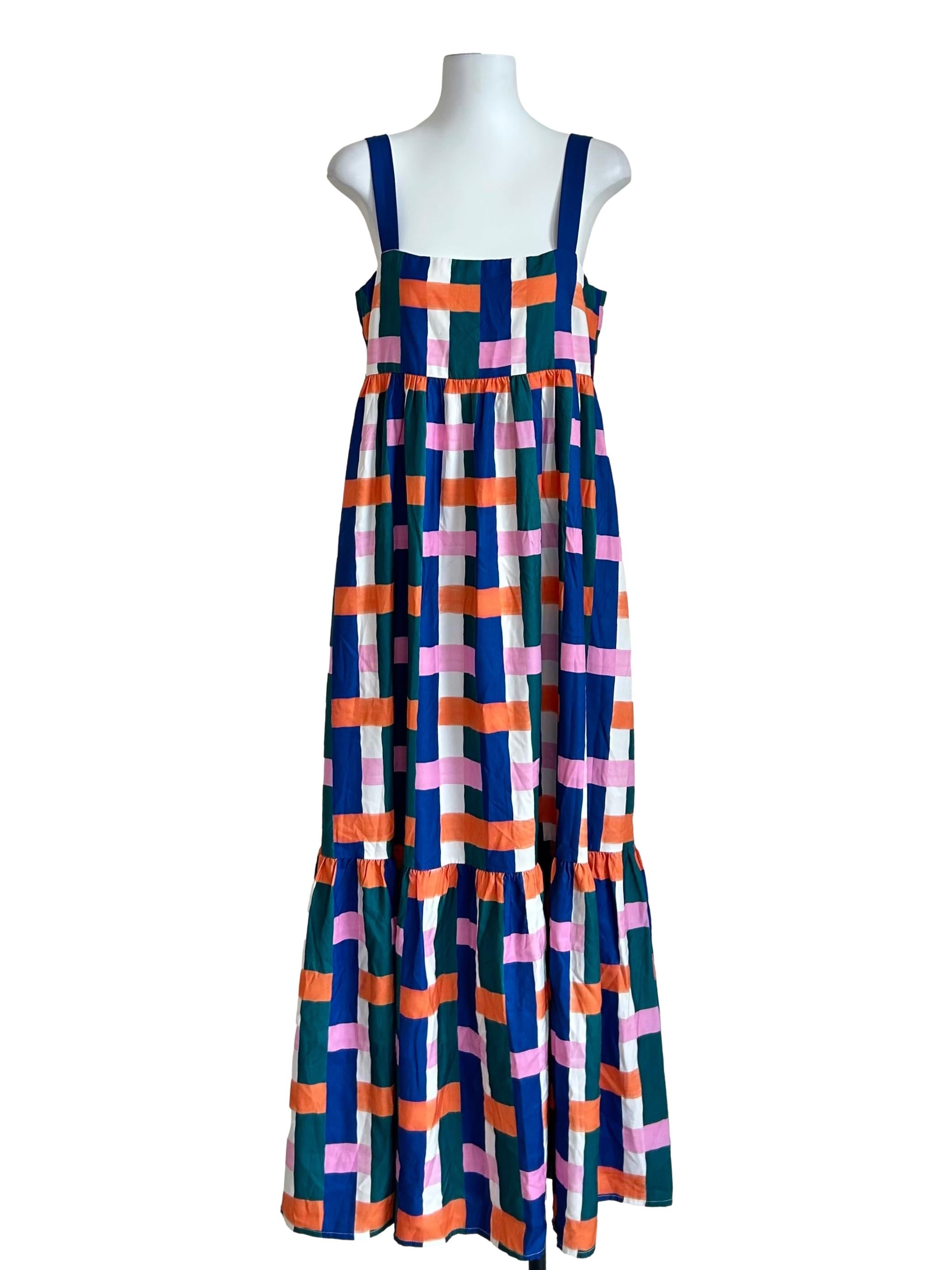 Multicolor Woven Check Strappy Dress