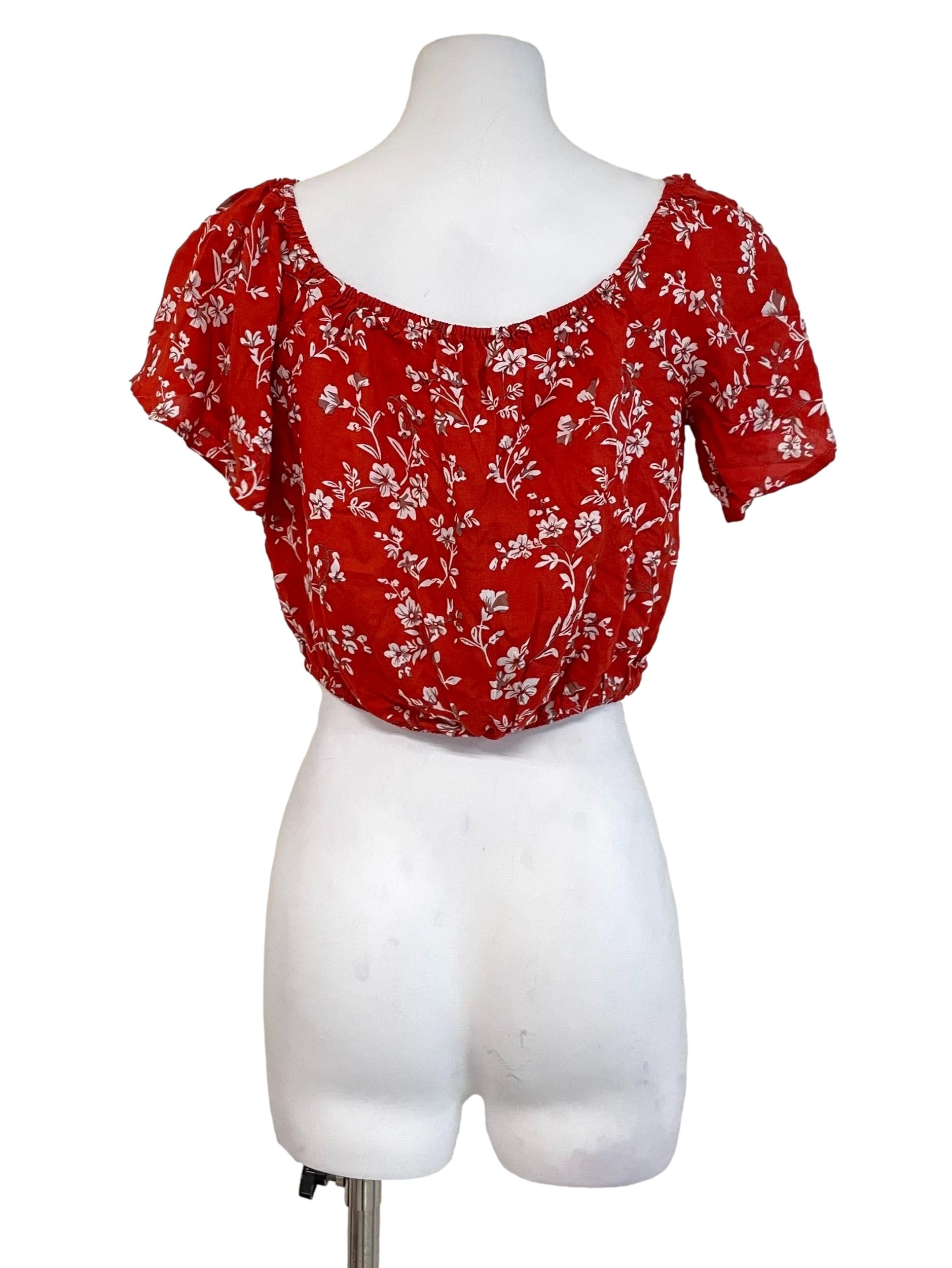 Rose Floral Butterfly Sleeves Crop Top