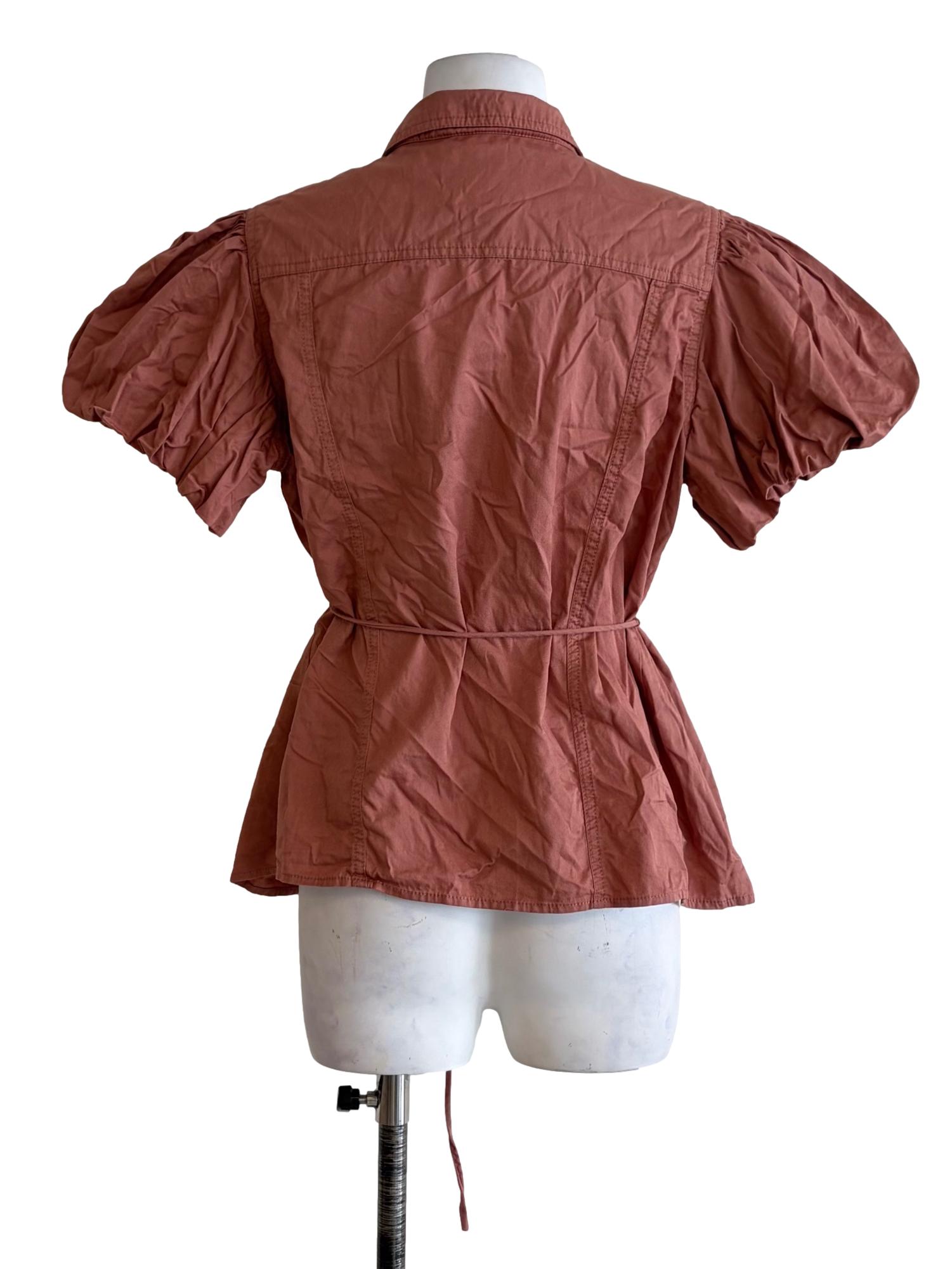 Rouge Pink Button Down Puffy Sleeve Top