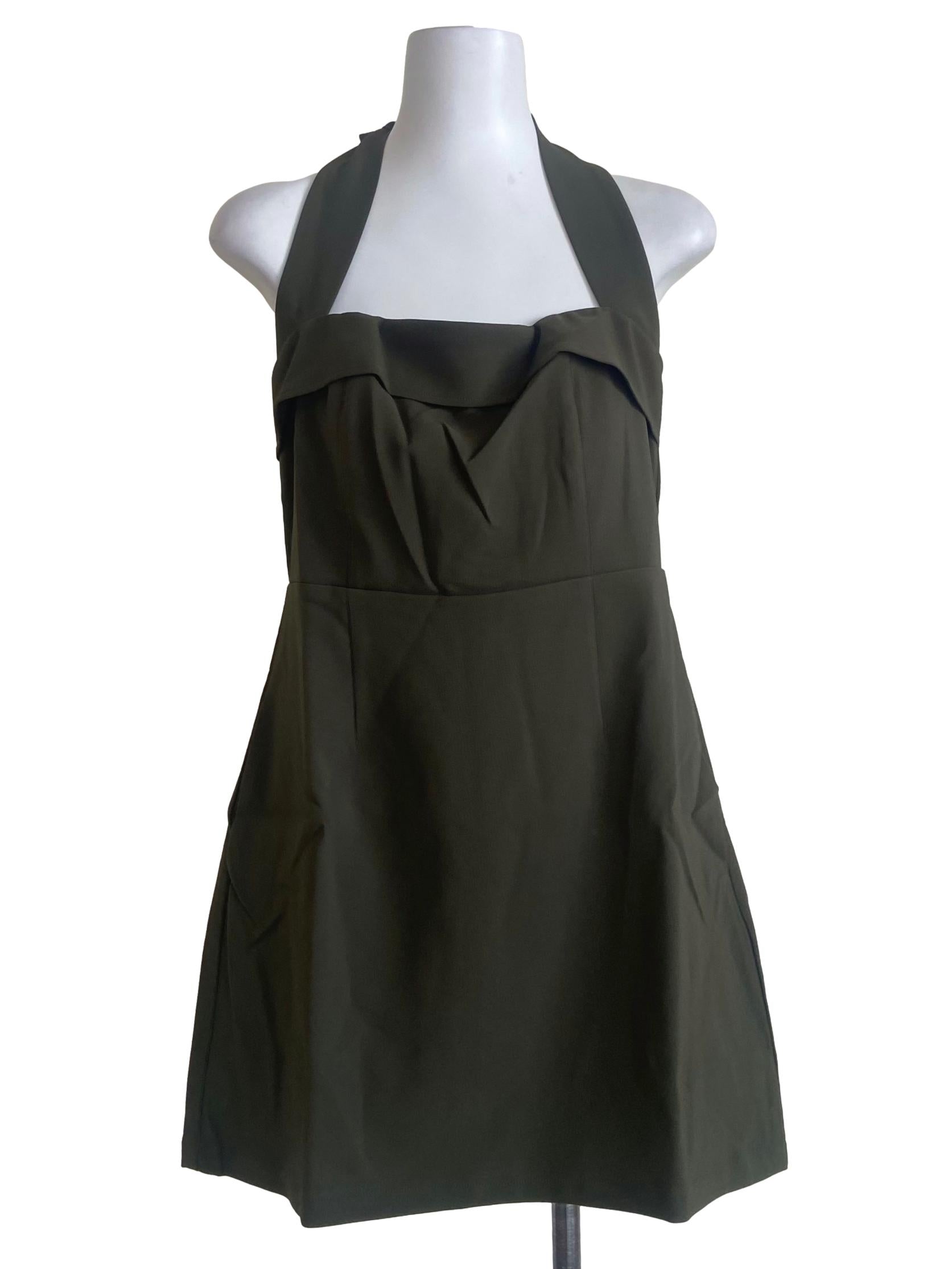 Crocodile Green Twill A-Line Dress