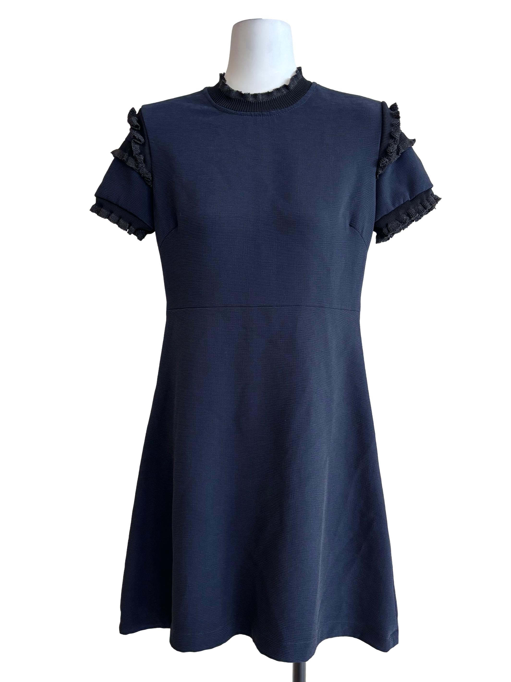 Navy Blue Plain A-Line Dress