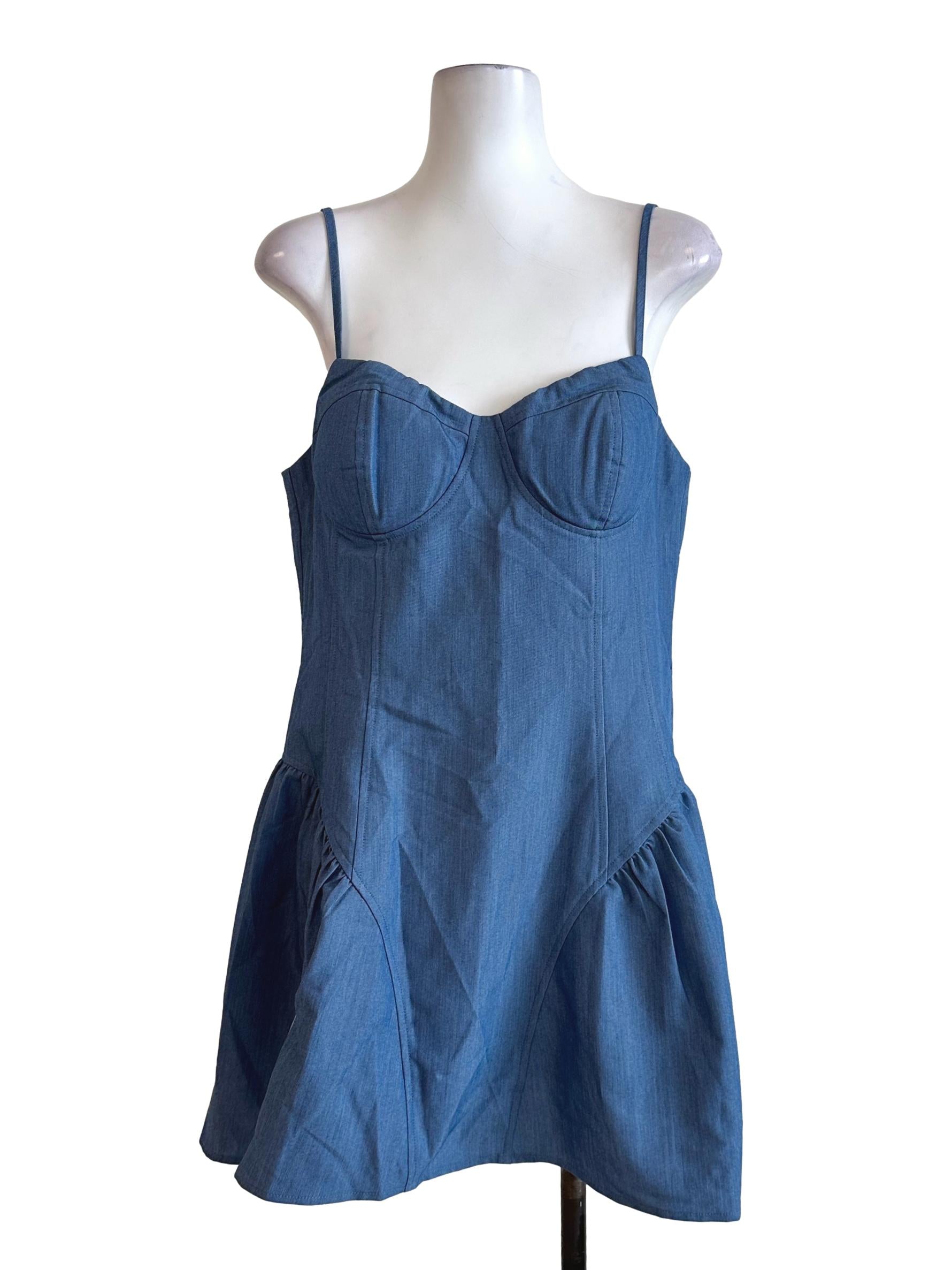 Blue Denim Padded Mini Dress