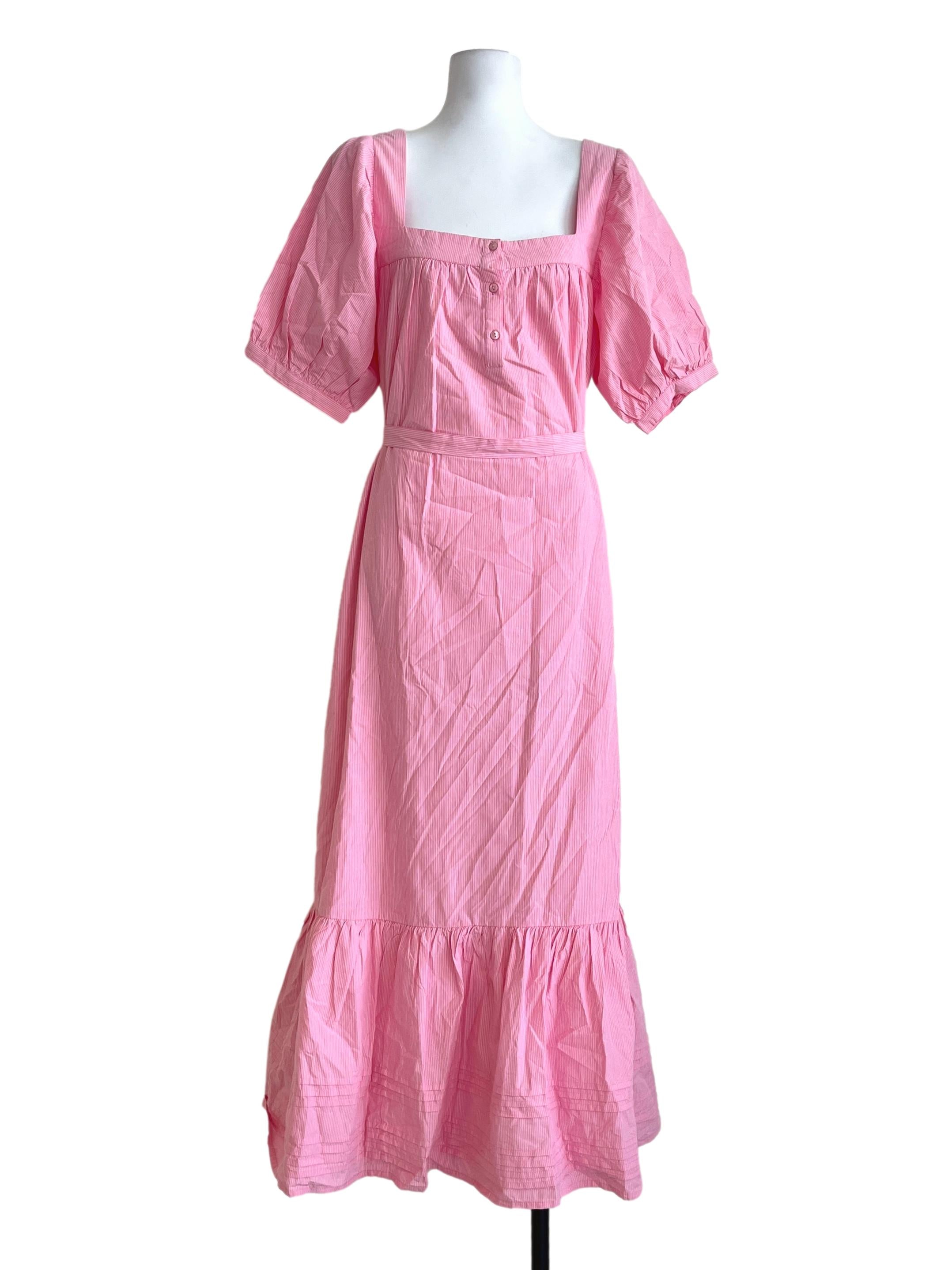 Bubblegum Pink Square Drop Waist Maxi Dress