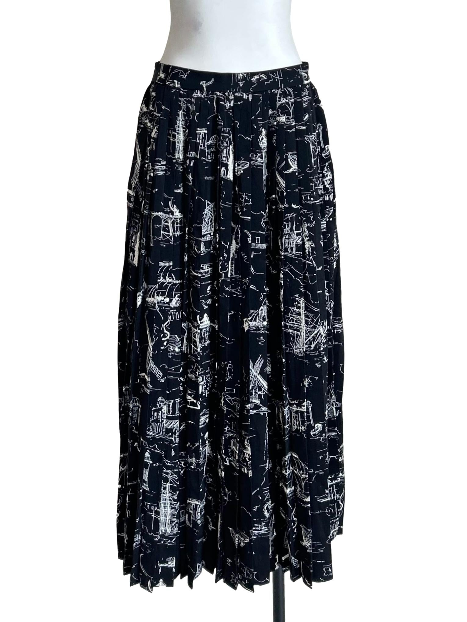Black And White Architectural Illustration Print Skirt