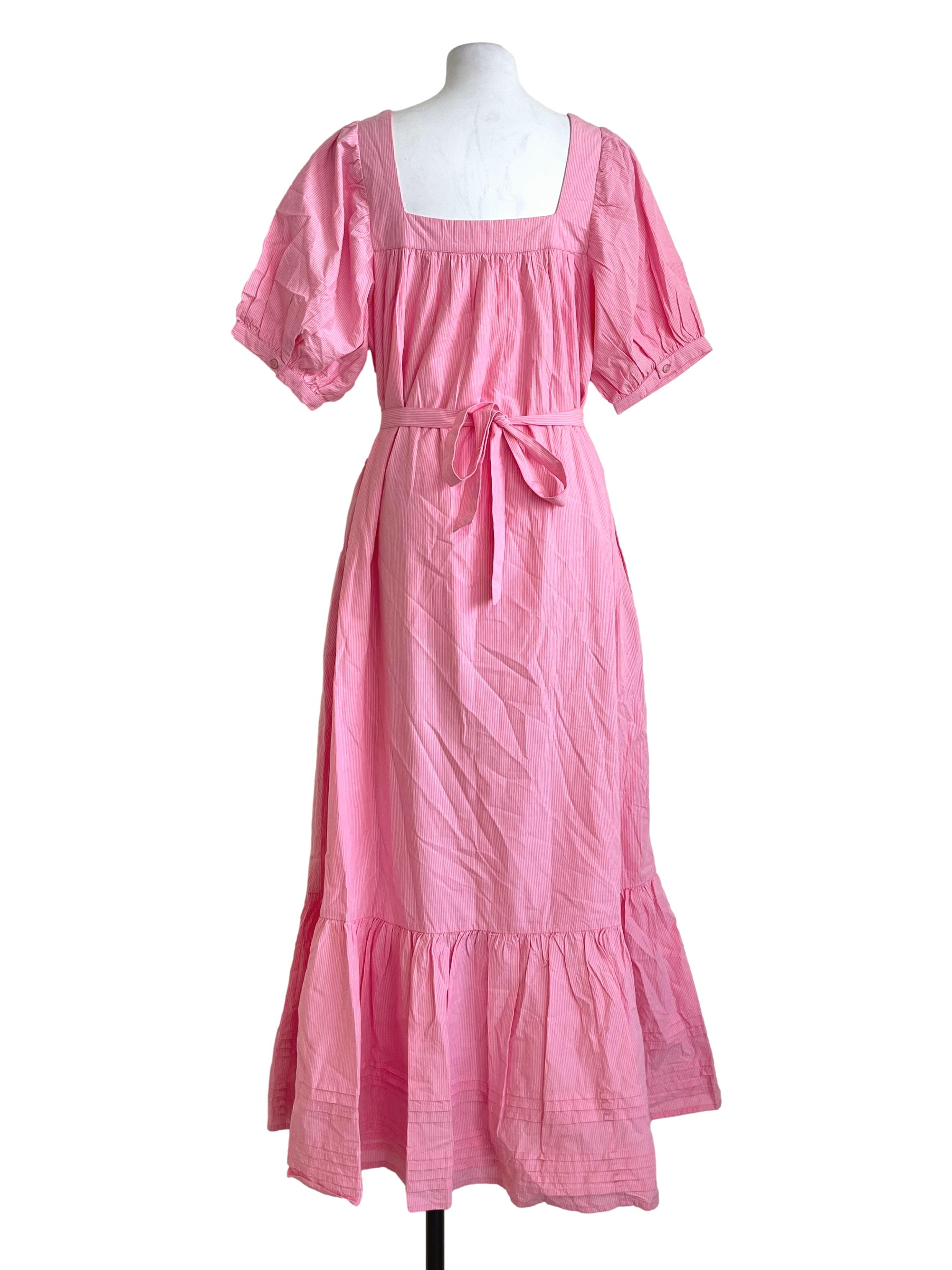 Bubblegum Pink Square Drop Waist Maxi Dress
