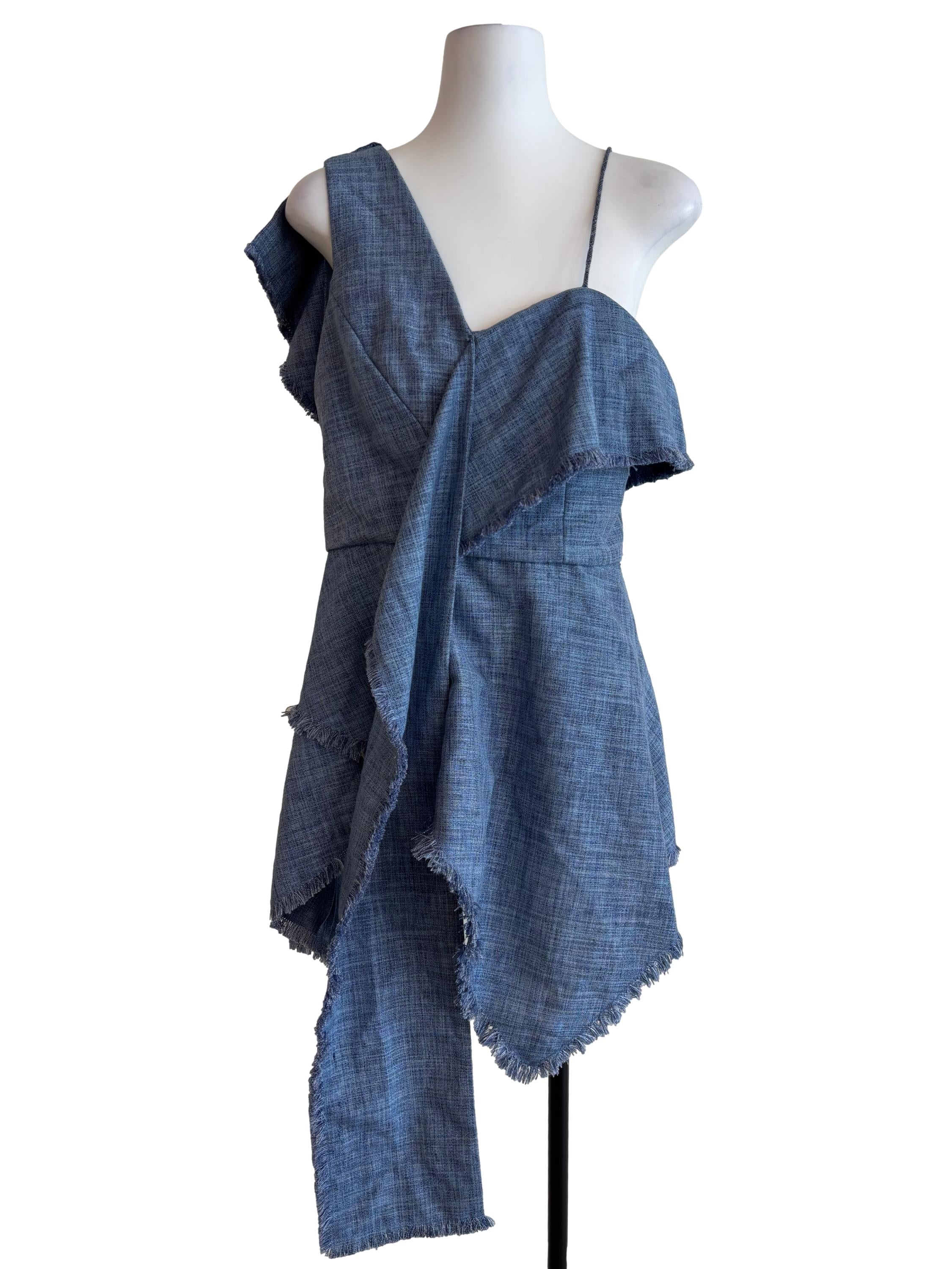 Cerulean Blue Asymmetrical Peplum Top