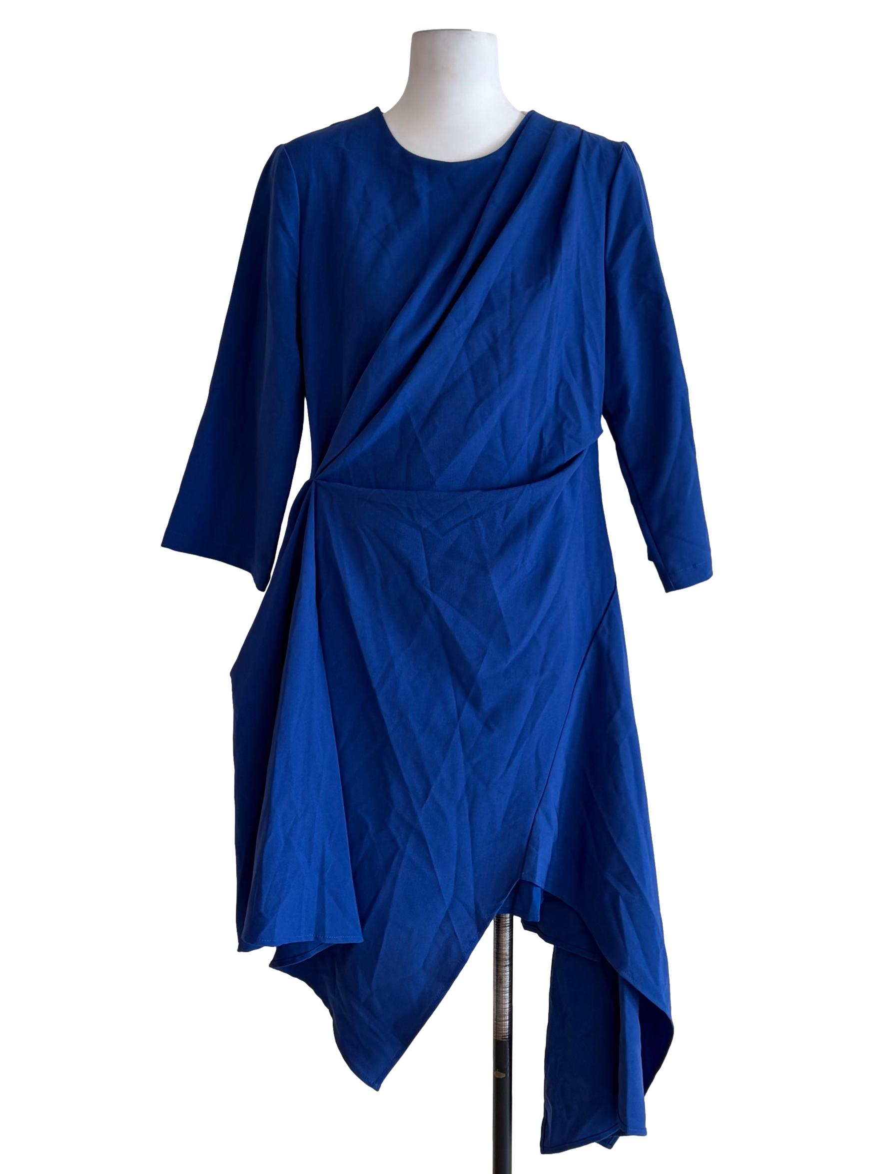 Admiral Blue Asymmetric Long Sleeve Dress