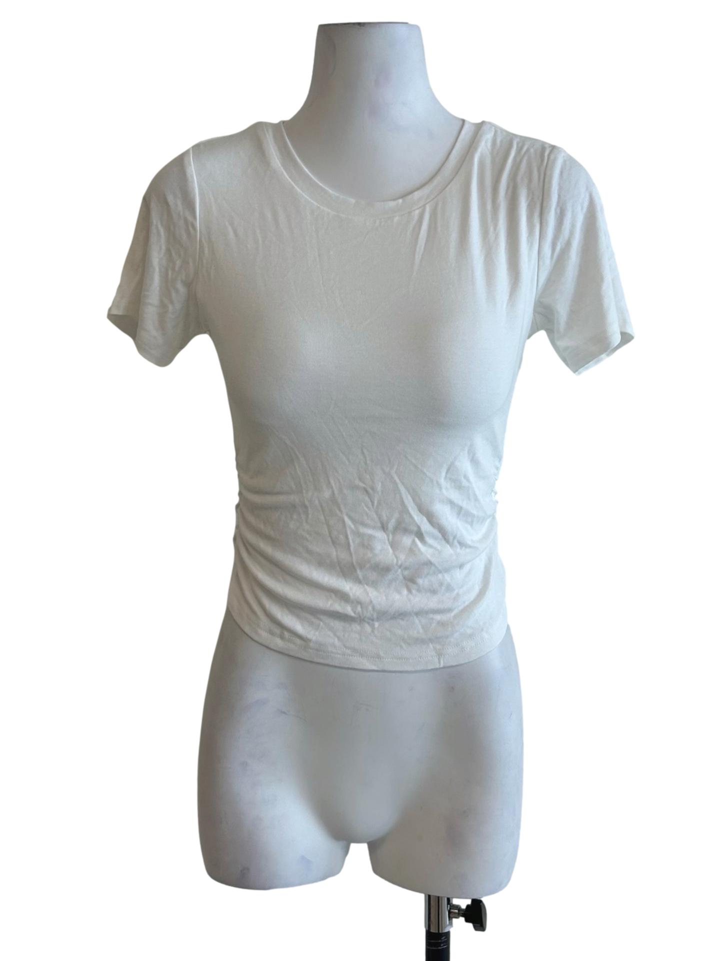 White Side-Ruched Slim Fit T-Shirt