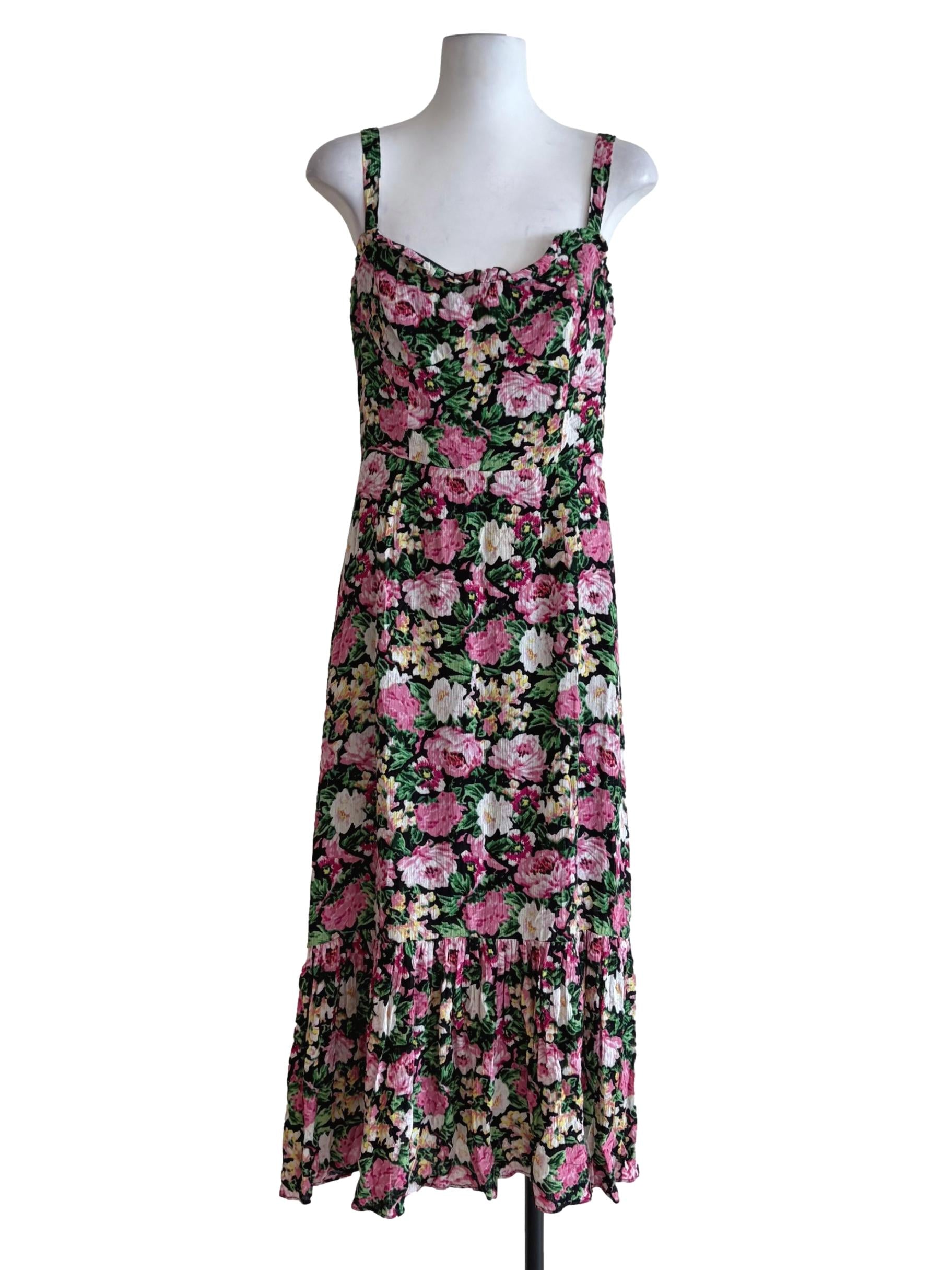 Midnight Black Floral Print Sun Dress