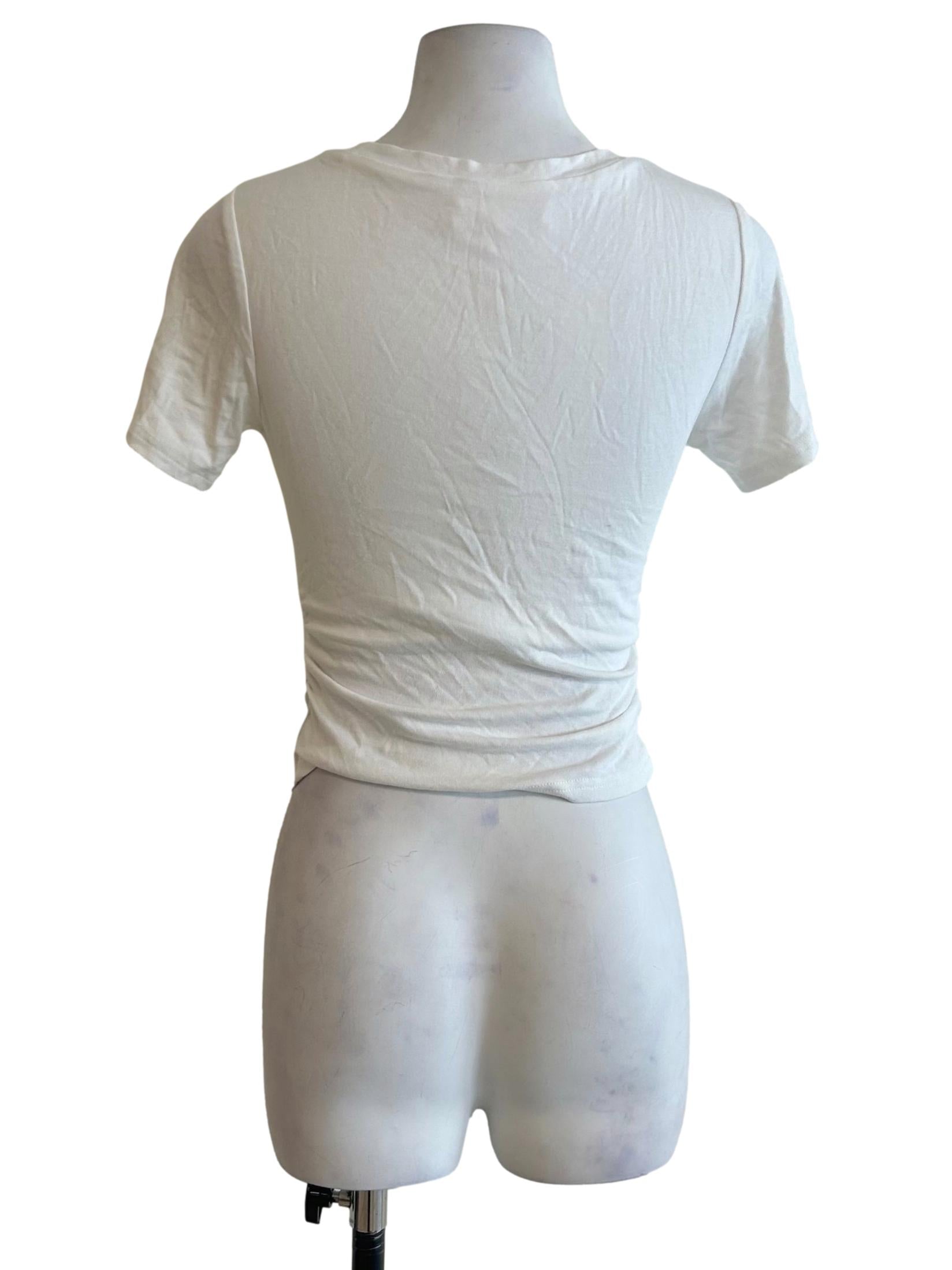 White Side-Ruched Slim Fit T-Shirt