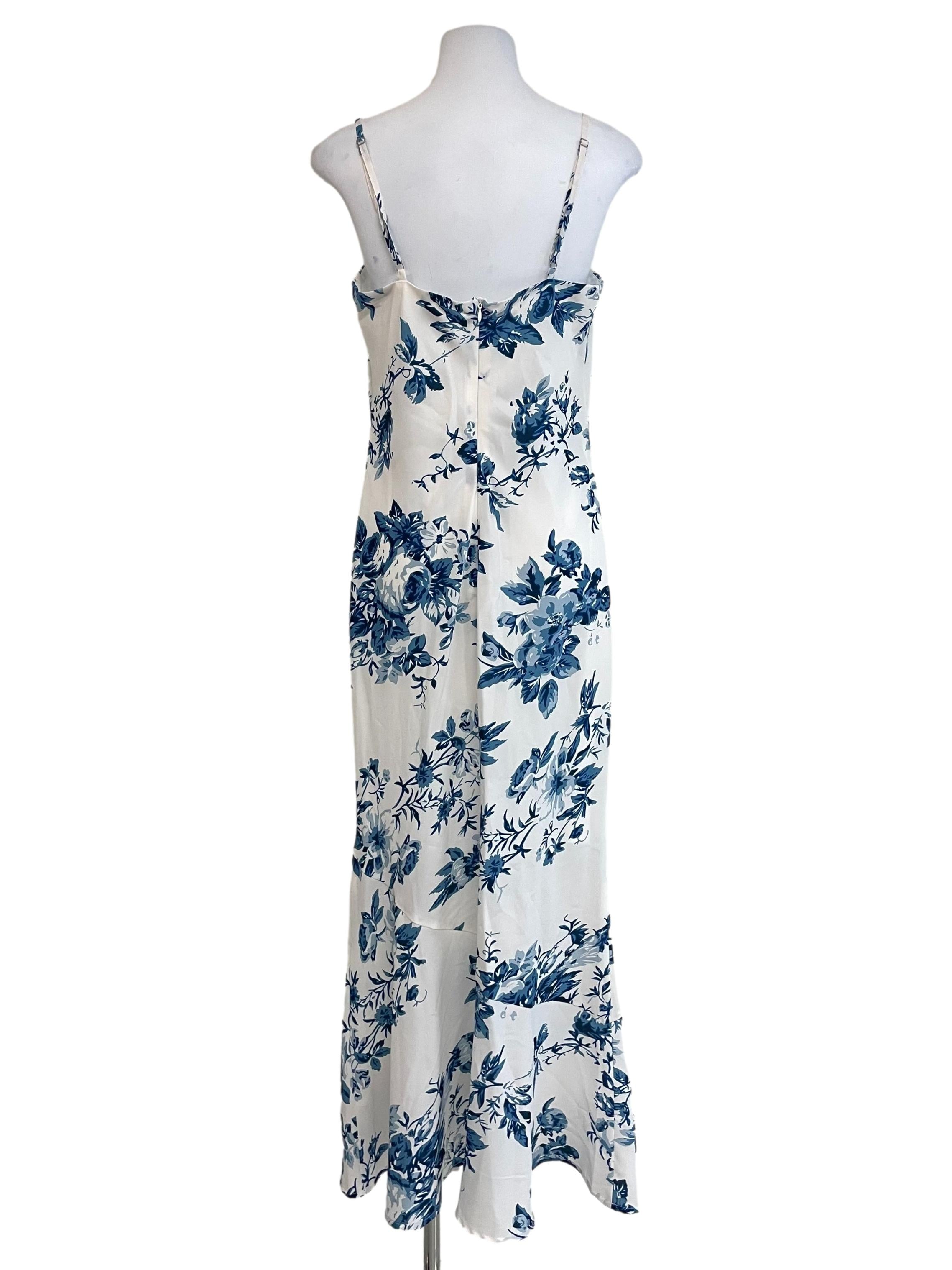 White &Blue Floral Bias Dress