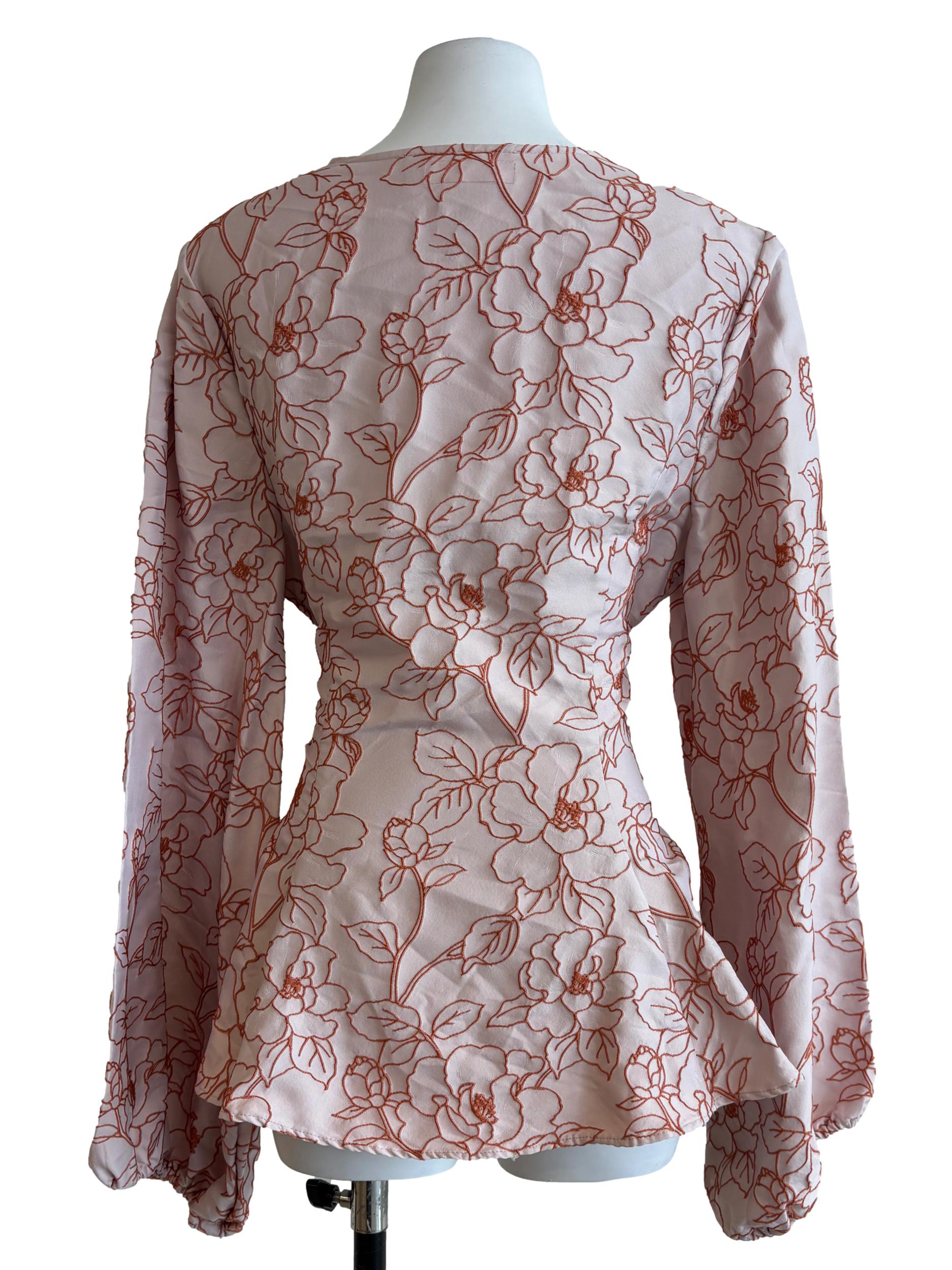 Baby Pink Salmon Embroidered Top