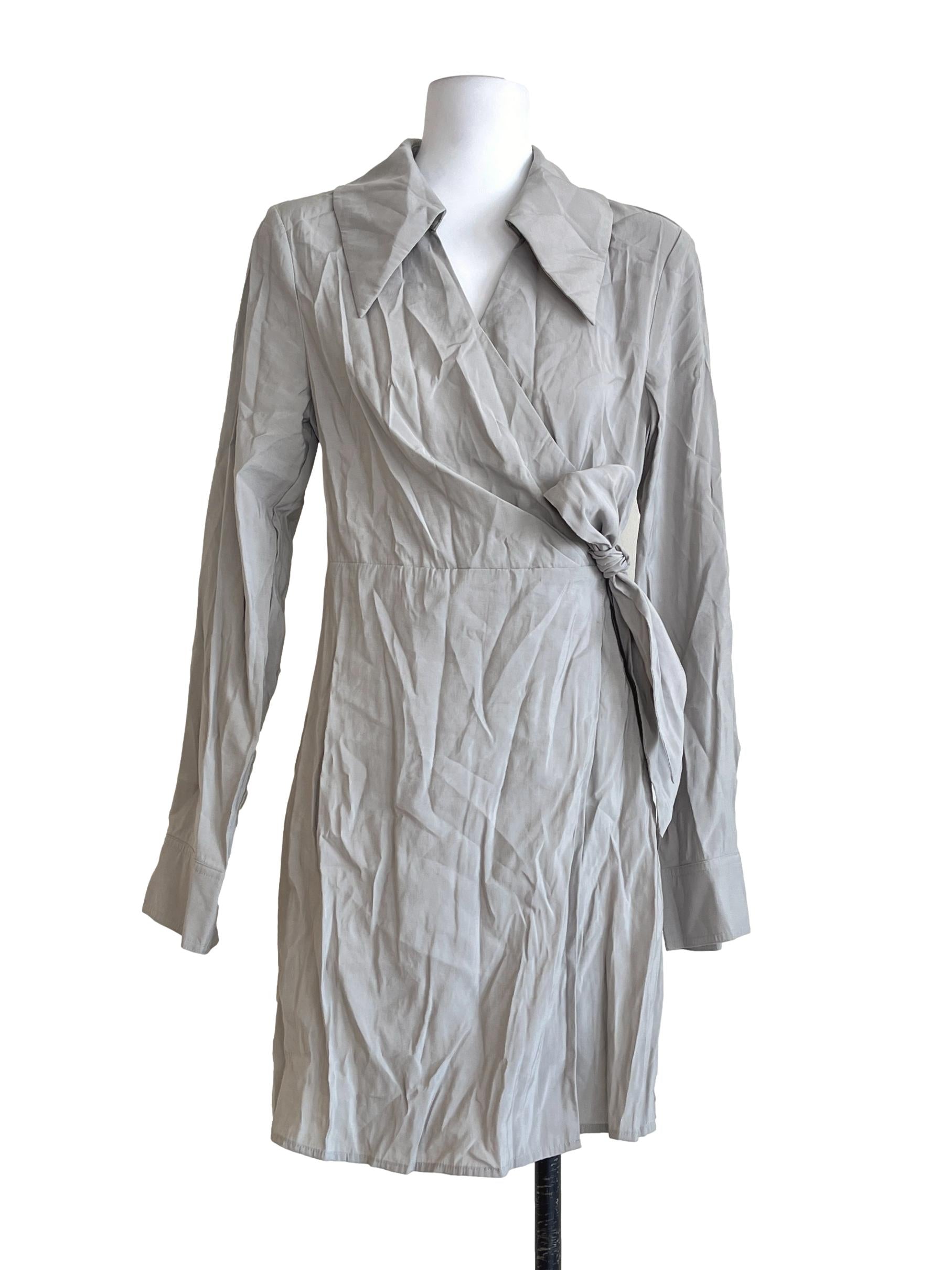 Coin Grey Long Sleeve Wrap Dress