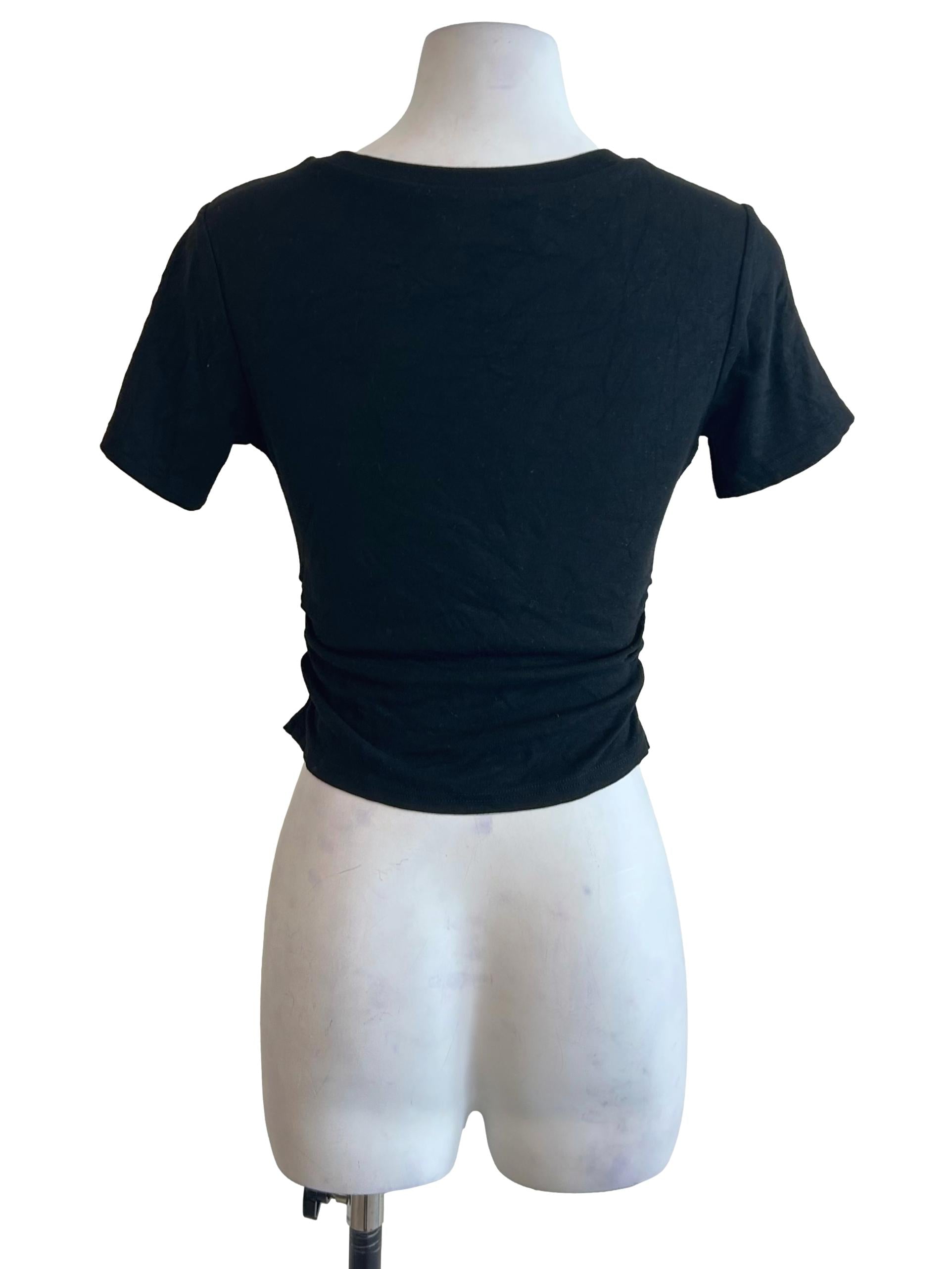 Black Side-Ruched Slim Fit T-Shirt