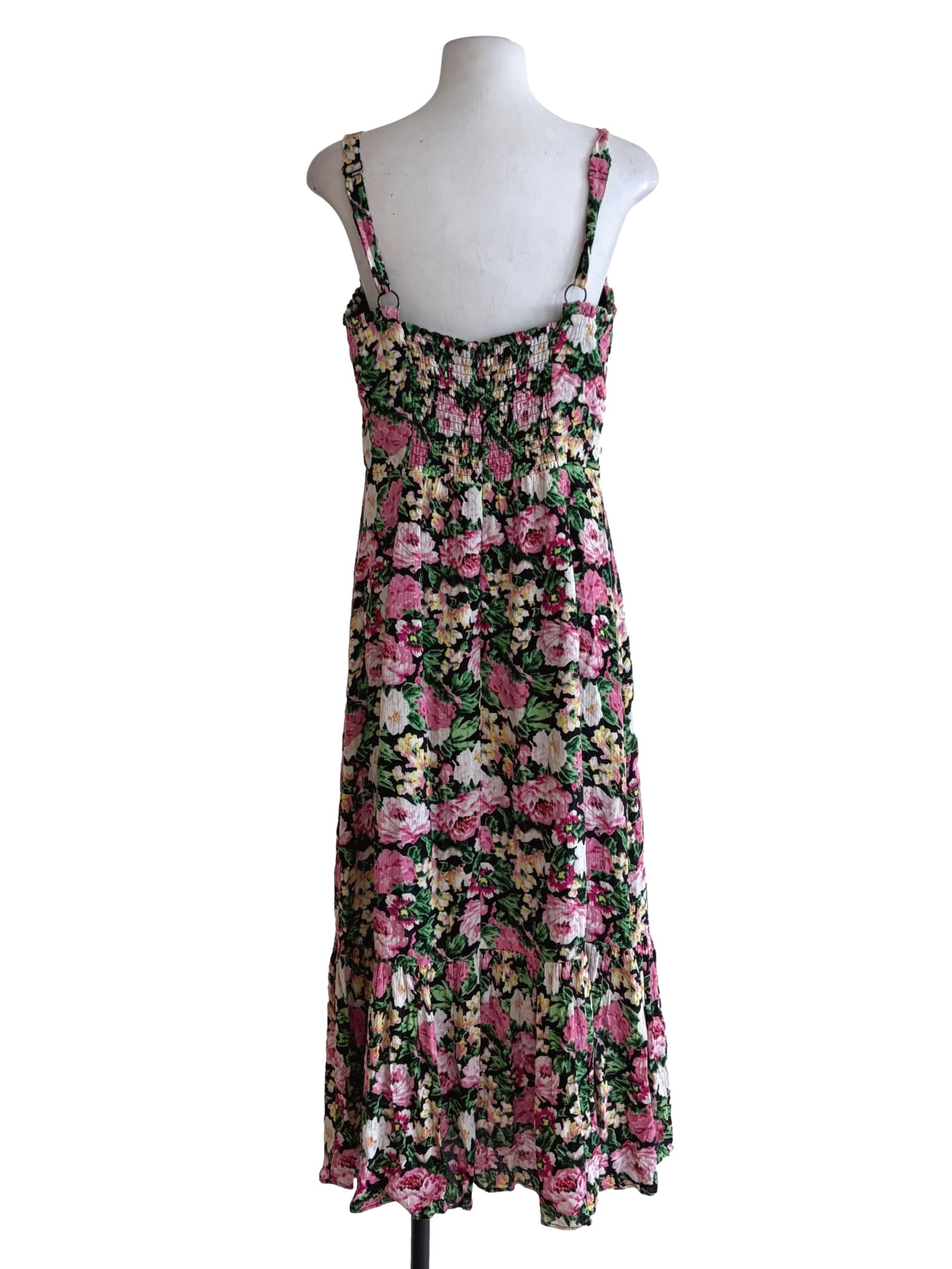 Midnight Black Floral Print Sun Dress