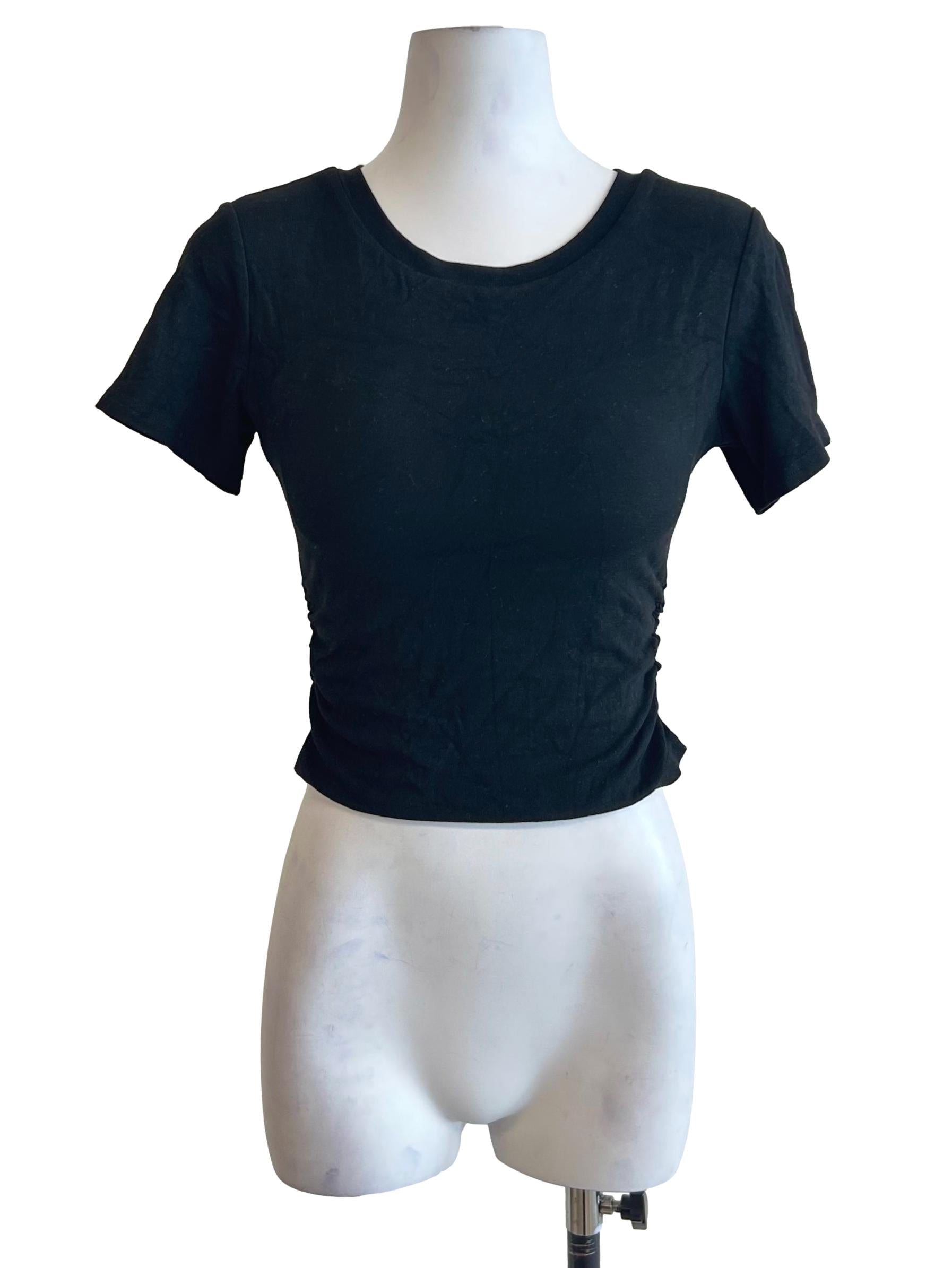 Black Side-Ruched Slim Fit T-Shirt