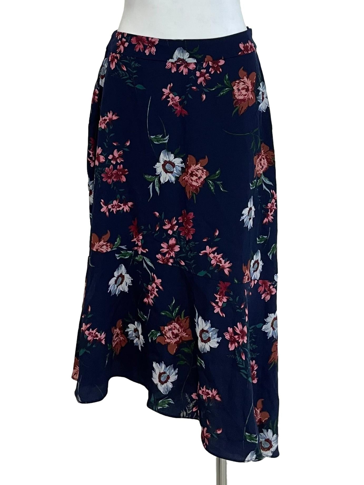 Navy Floral Flounced Skirt