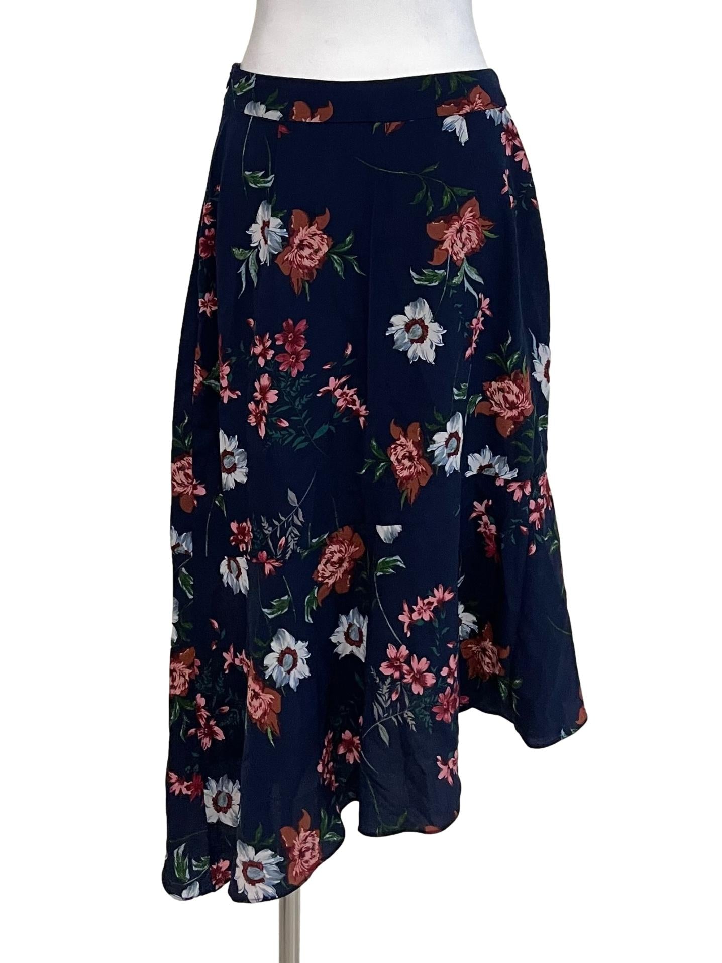 Navy Floral Flounced Skirt