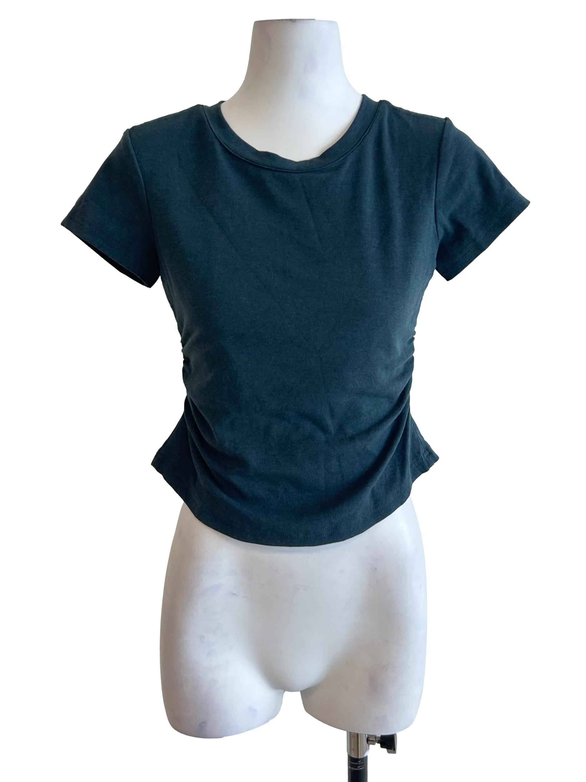 Peacock Green Side-Ruched Slim Fit T-Shirt