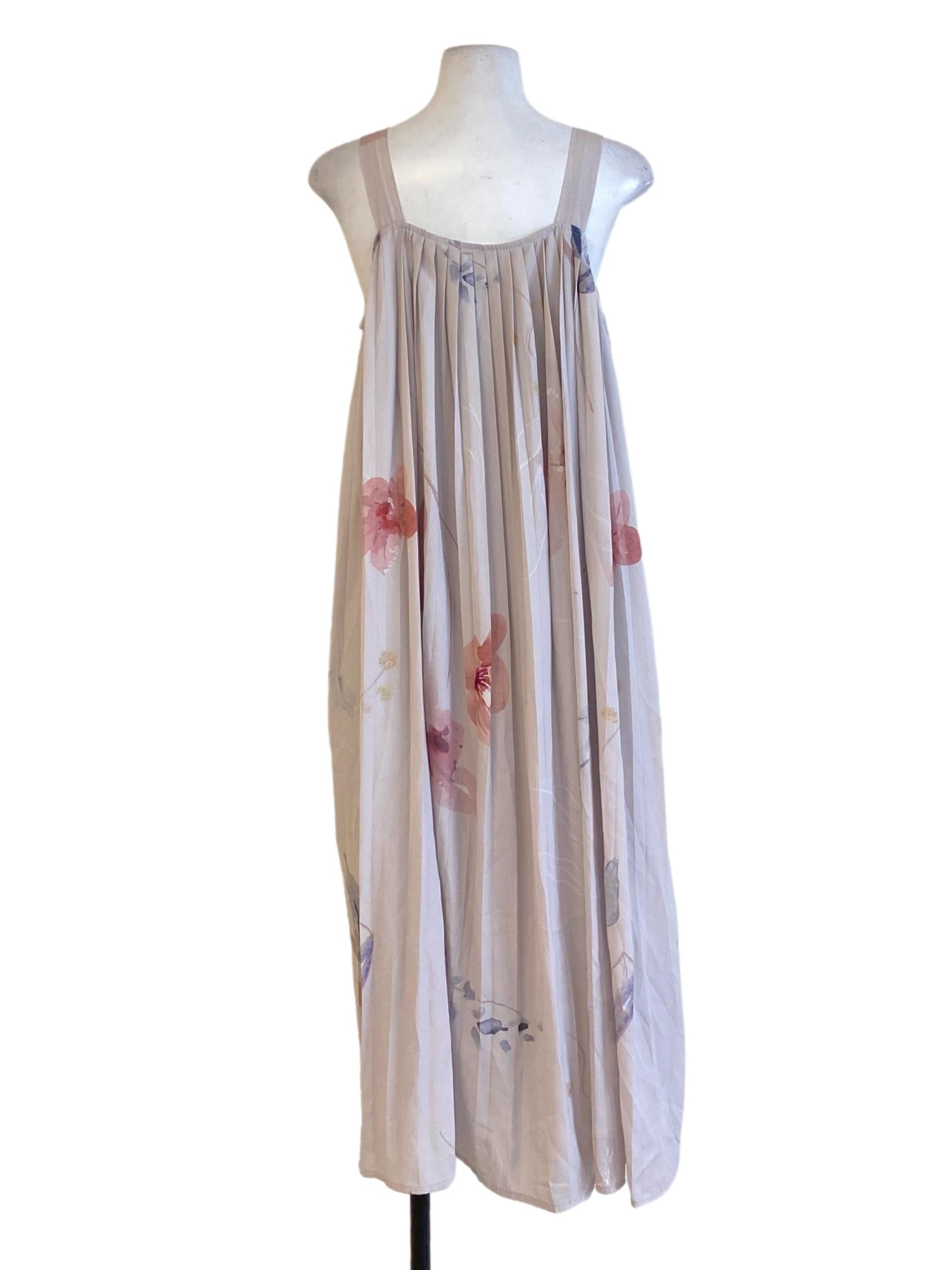 Crepe Pink Pleated Floral Square Neck Slip Dress