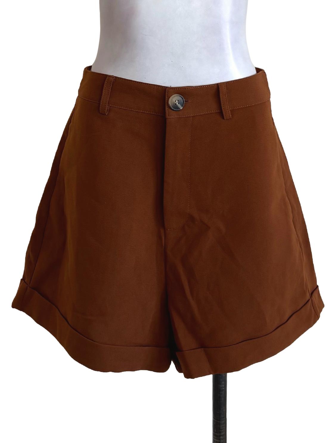 Tawny Brown Cuffed High Rise Shorts