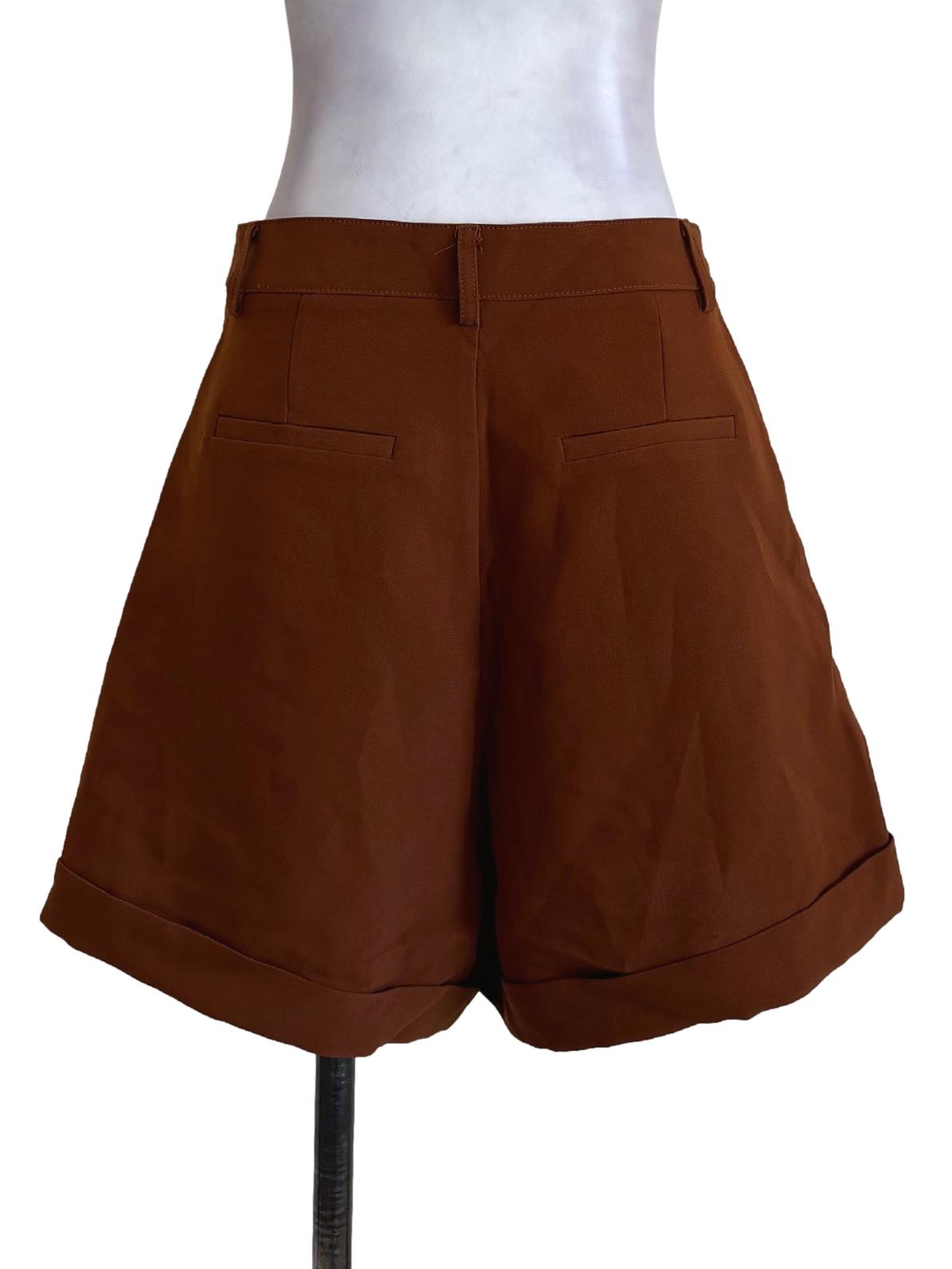 Tawny Brown Cuffed High Rise Shorts