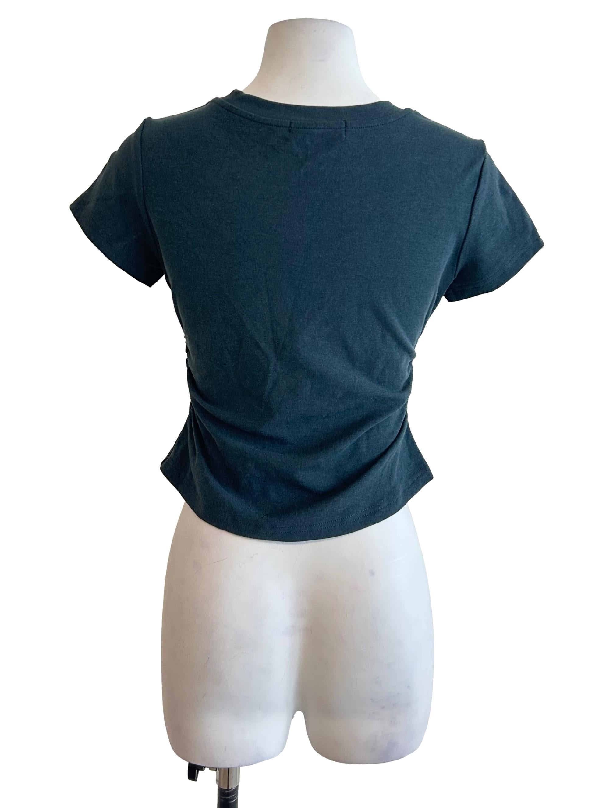 Peacock Green Side-Ruched Slim Fit T-Shirt