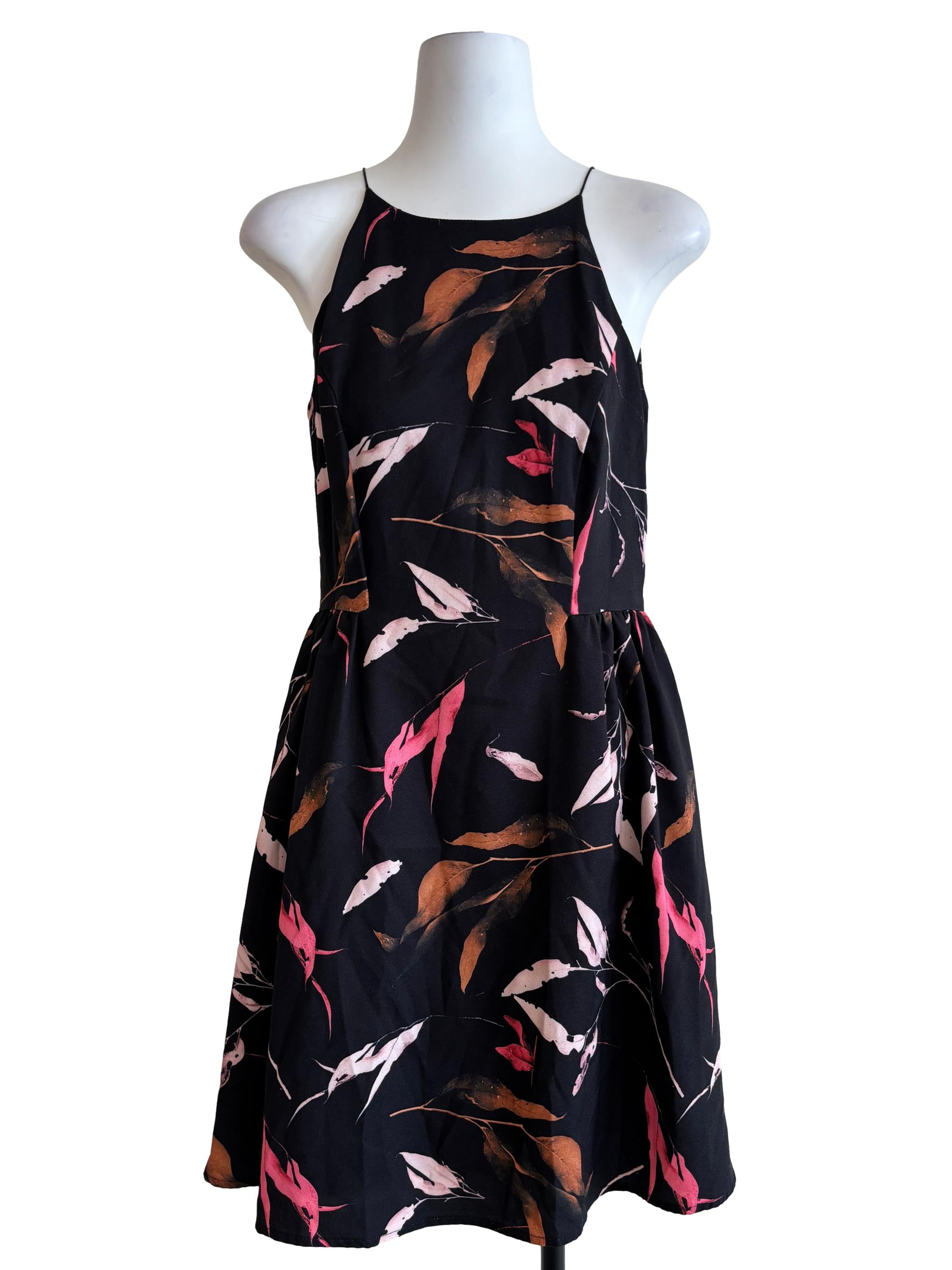 Onyx Black Pink Printed A-Line Dress