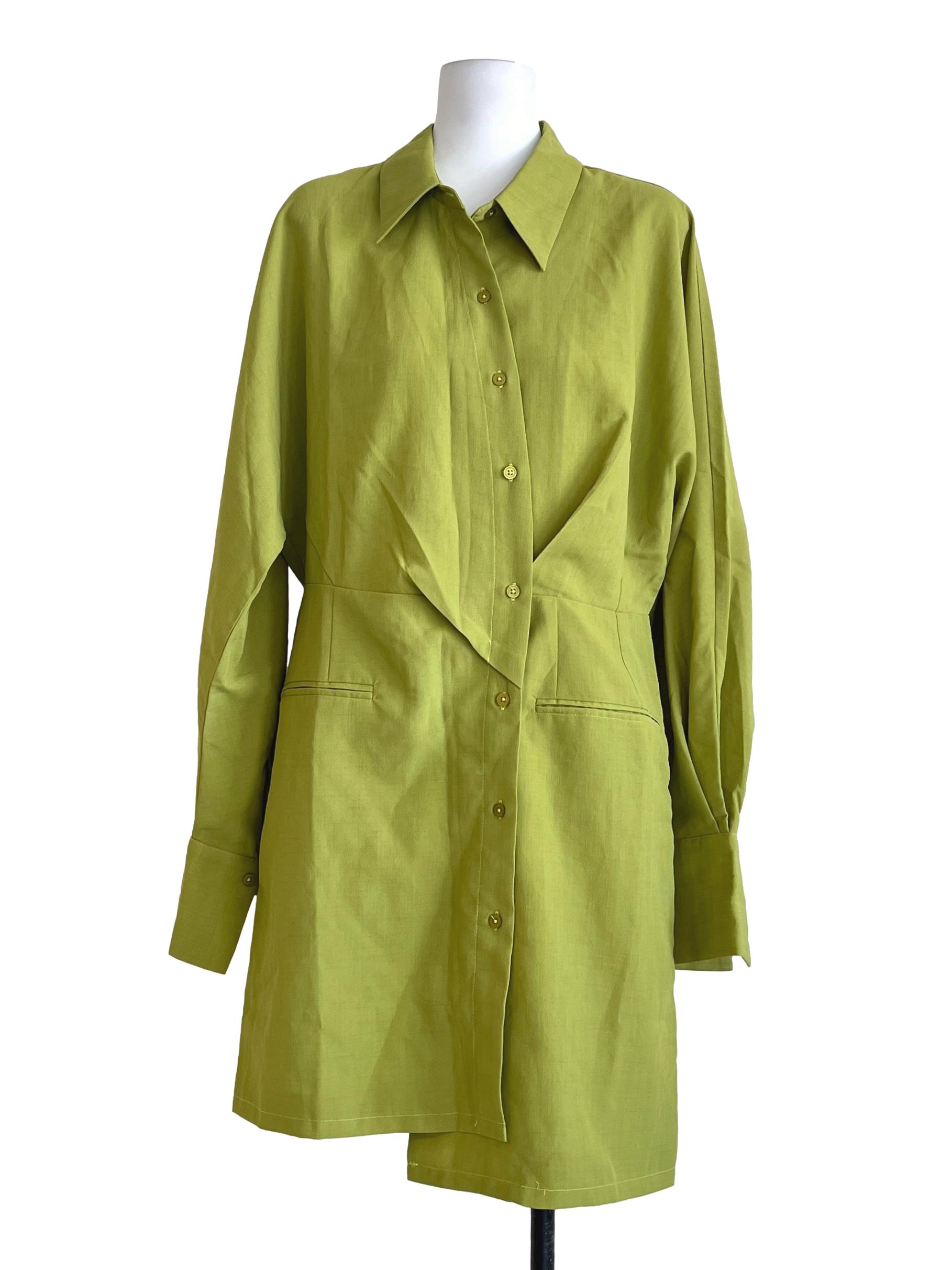 Chartreuse Green Long Sleeve Shirt Dress