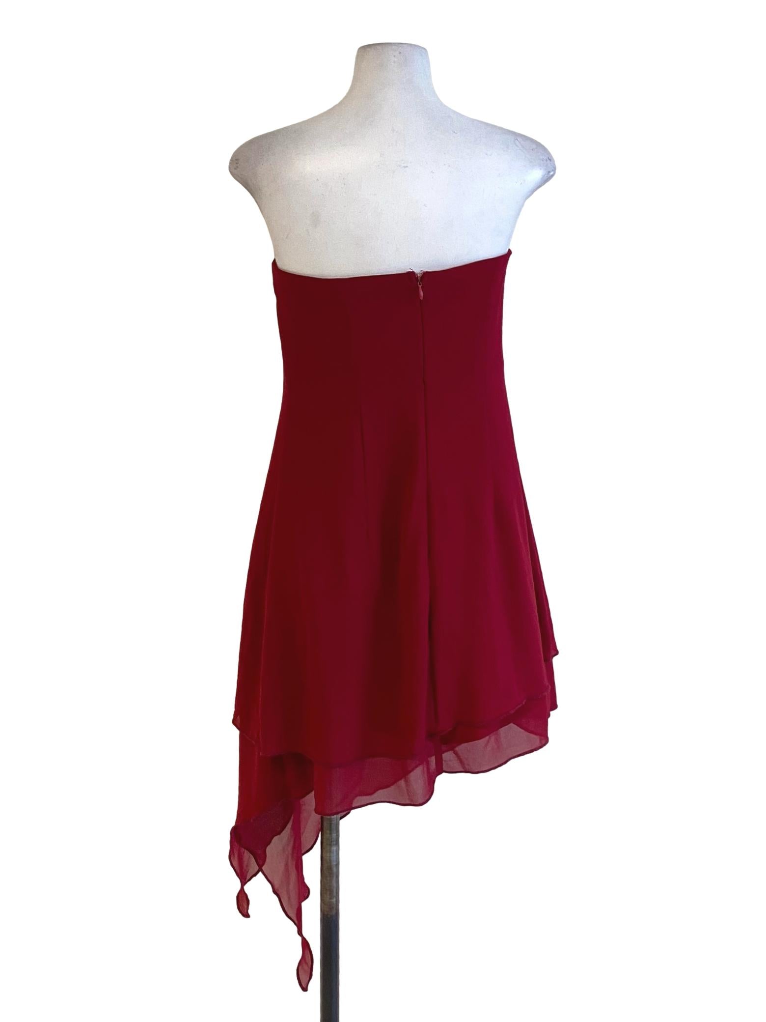 Jam Red Mesh Asymmetrical Bodycon Strapless Dress YHF