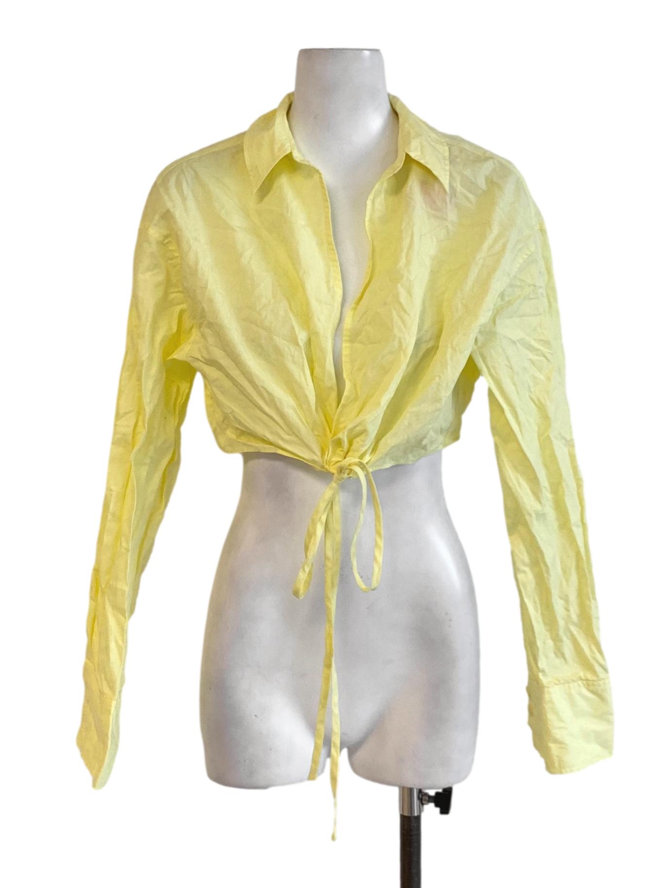 Lemon Yellow Collared Buttonless Cropped Shirt Wear