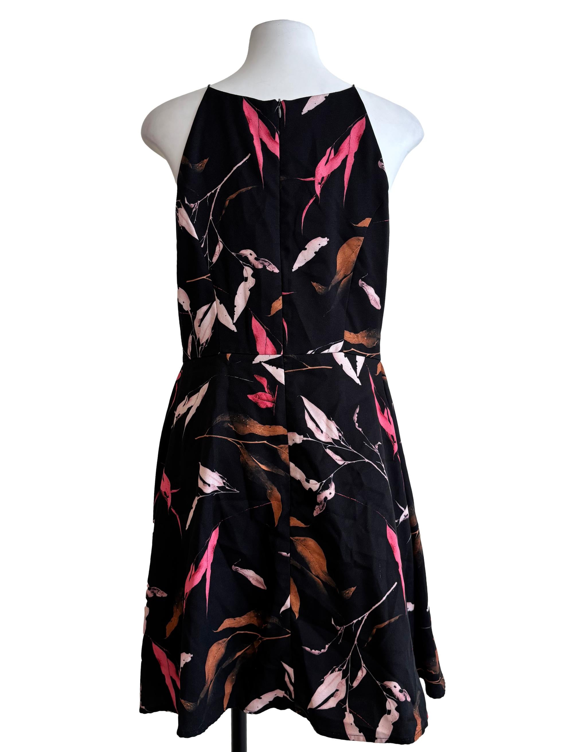 Onyx Black Pink Printed A-Line Dress