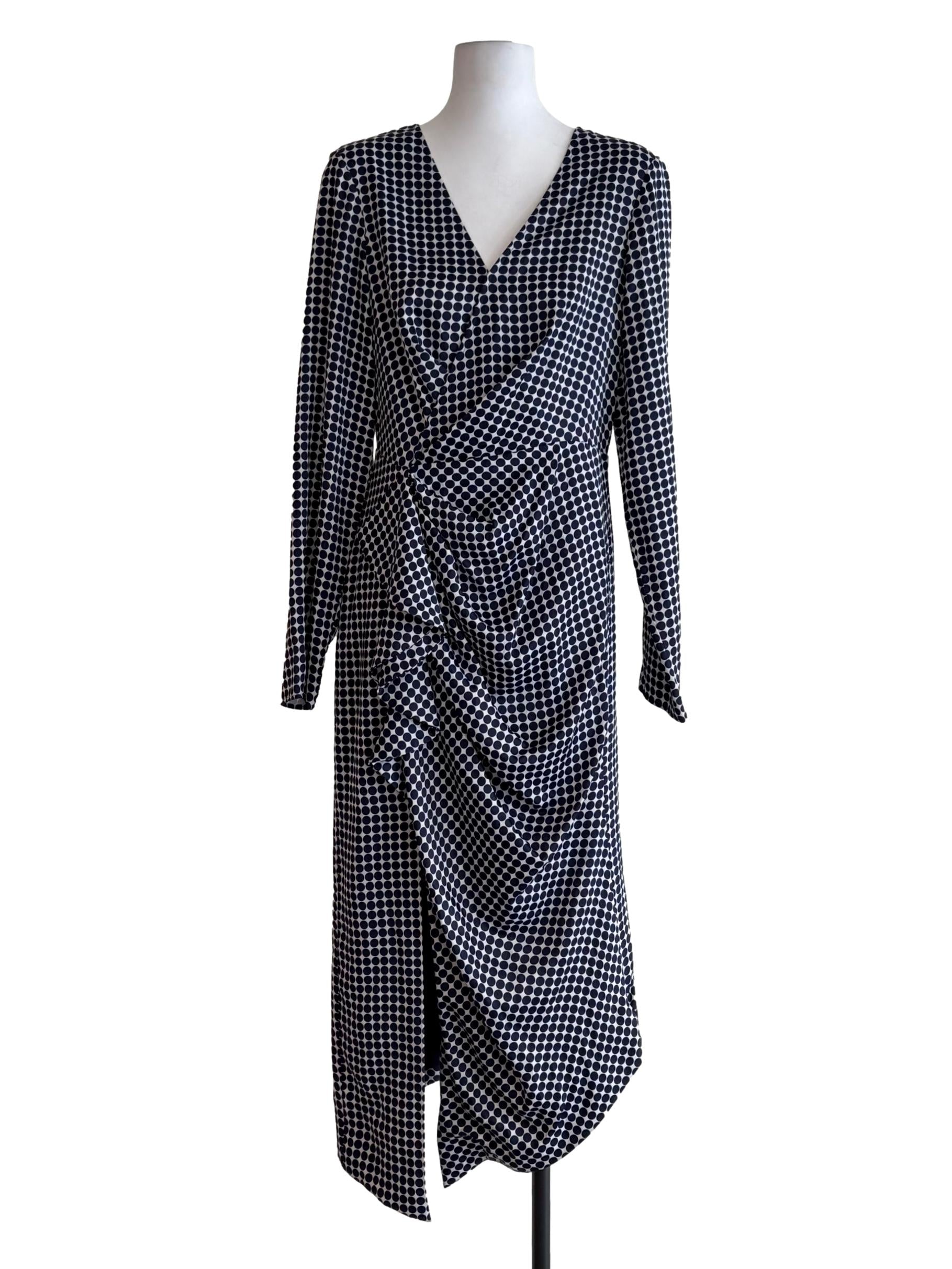 Blue Dotted White Long Sleeve Dress