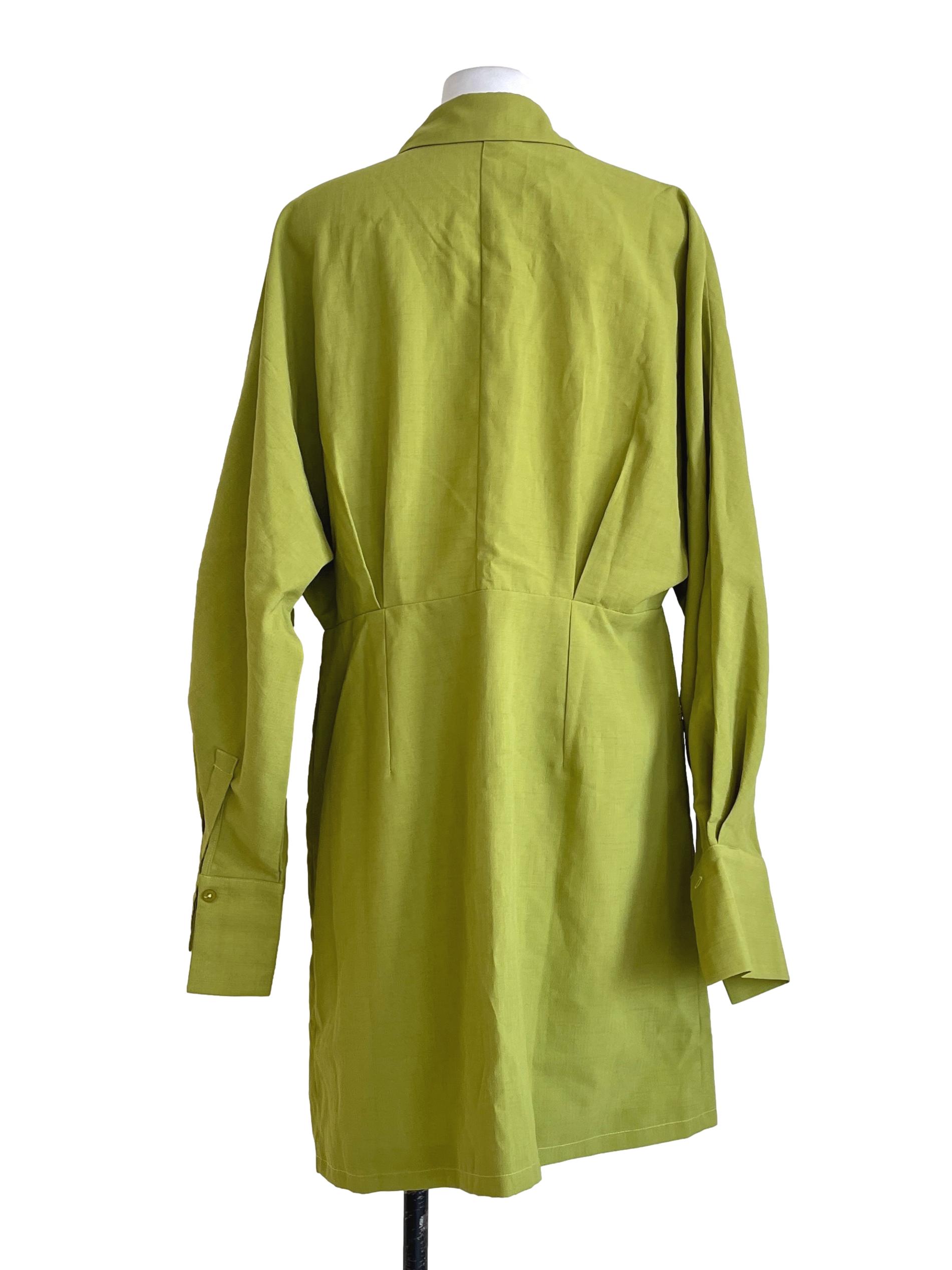 Chartreuse Green Long Sleeve Shirt Dress