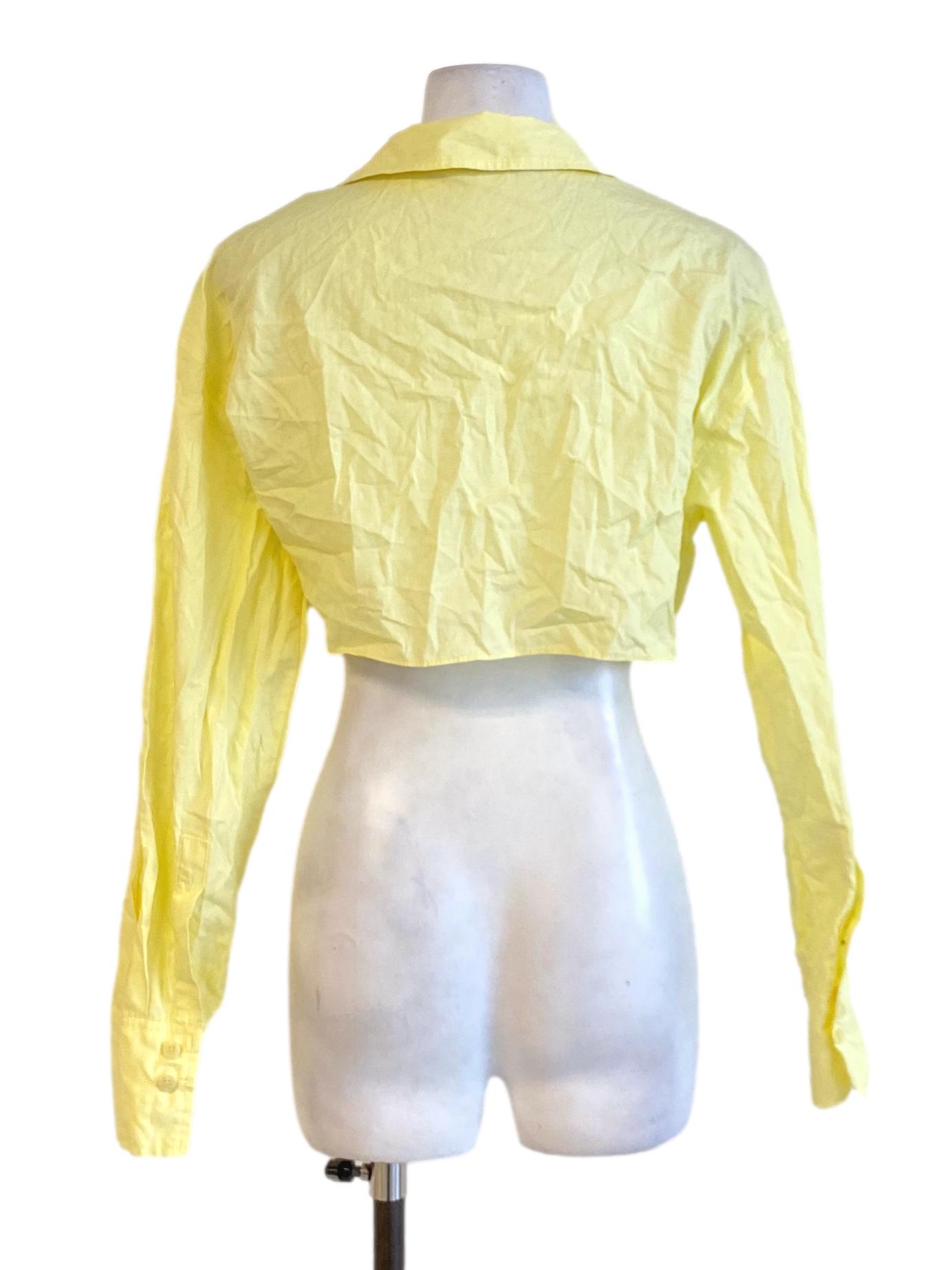 Lemon Yellow Collared Buttonless Cropped Shirt Wear