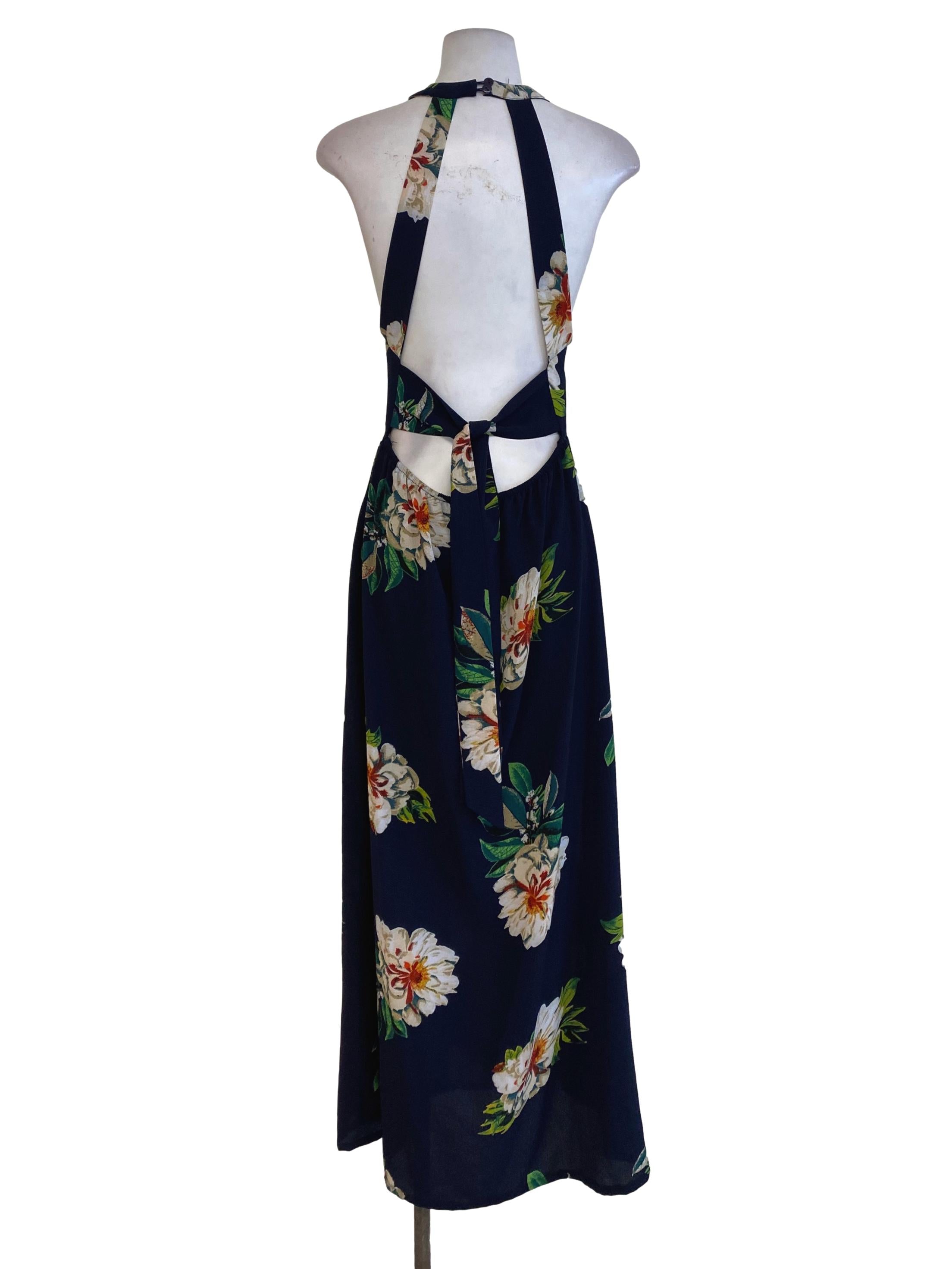Navy Blue Floral Wrap Dress