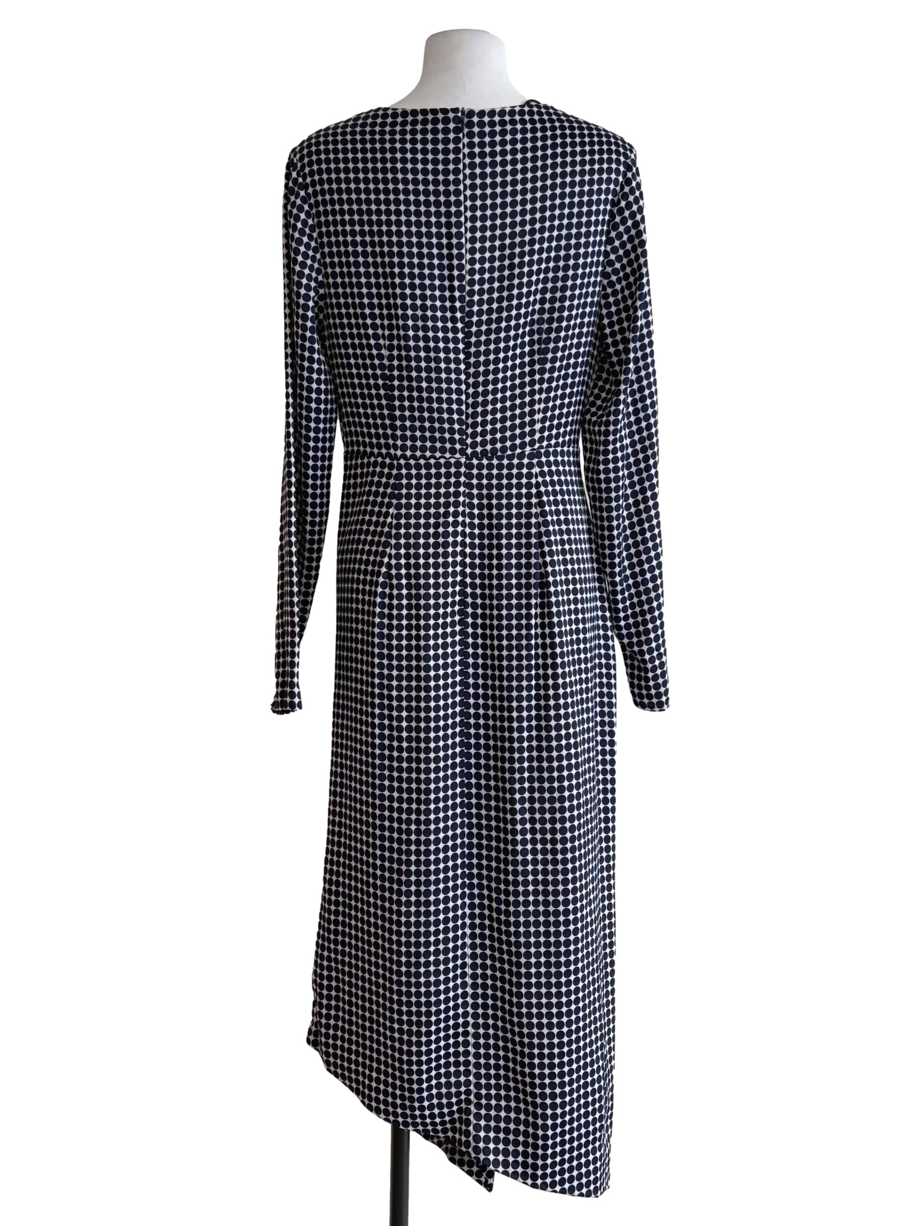 Blue Dotted White Long Sleeve Dress
